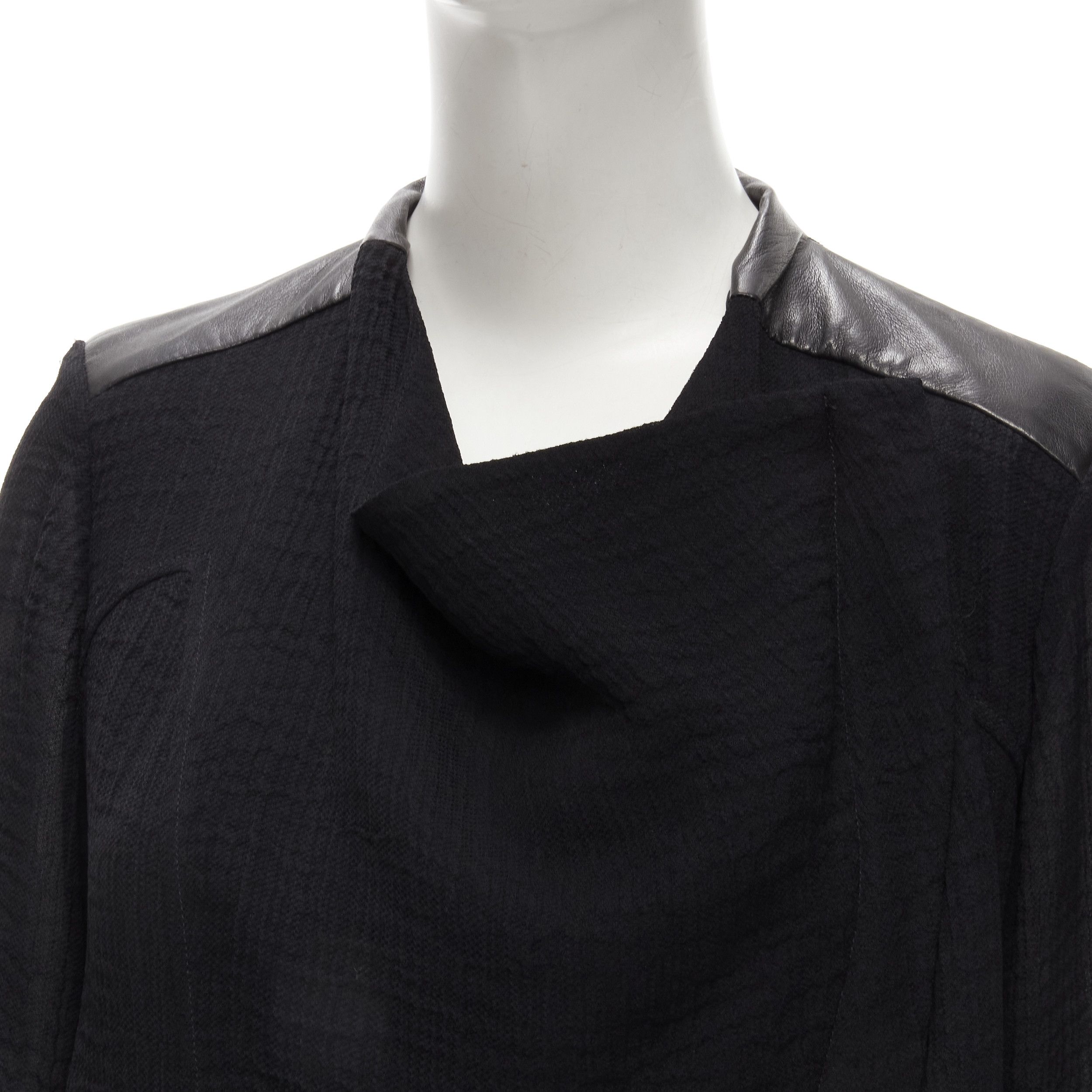 Helmut Lang HELMUT LANG black sheep leather detail bias drape biker jacket S Size S / US 4 / IT 40 - 8 Thumbnail