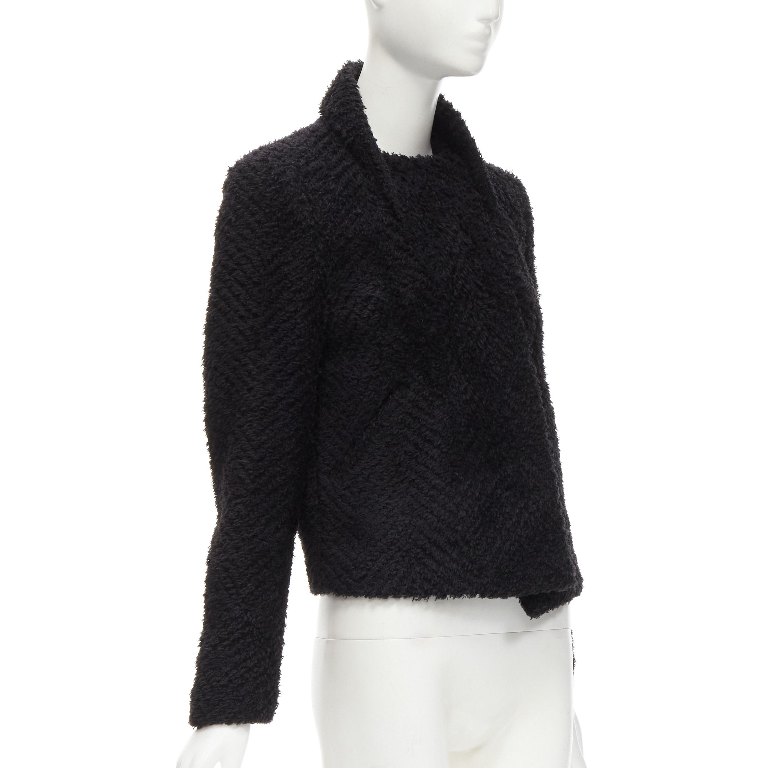 Isabel Marant ISABEL MARANT black wool blend fluffy stand collar minimal jacket FR36 S Size S / US 4 / IT 40 - 4 Thumbnail