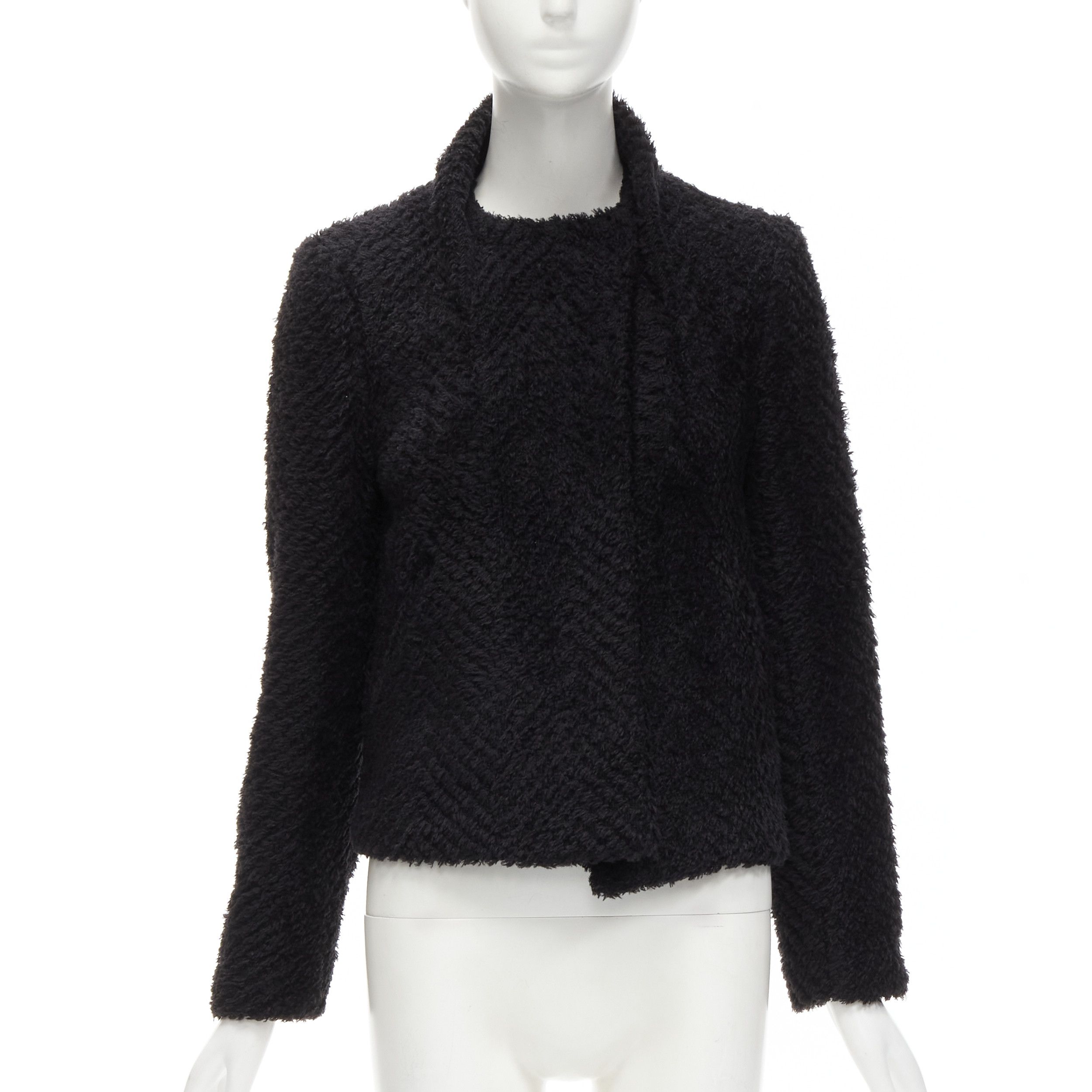Isabel Marant ISABEL MARANT black wool blend fluffy stand collar minimal jacket FR36 S Size S / US 4 / IT 40 - 3 Thumbnail