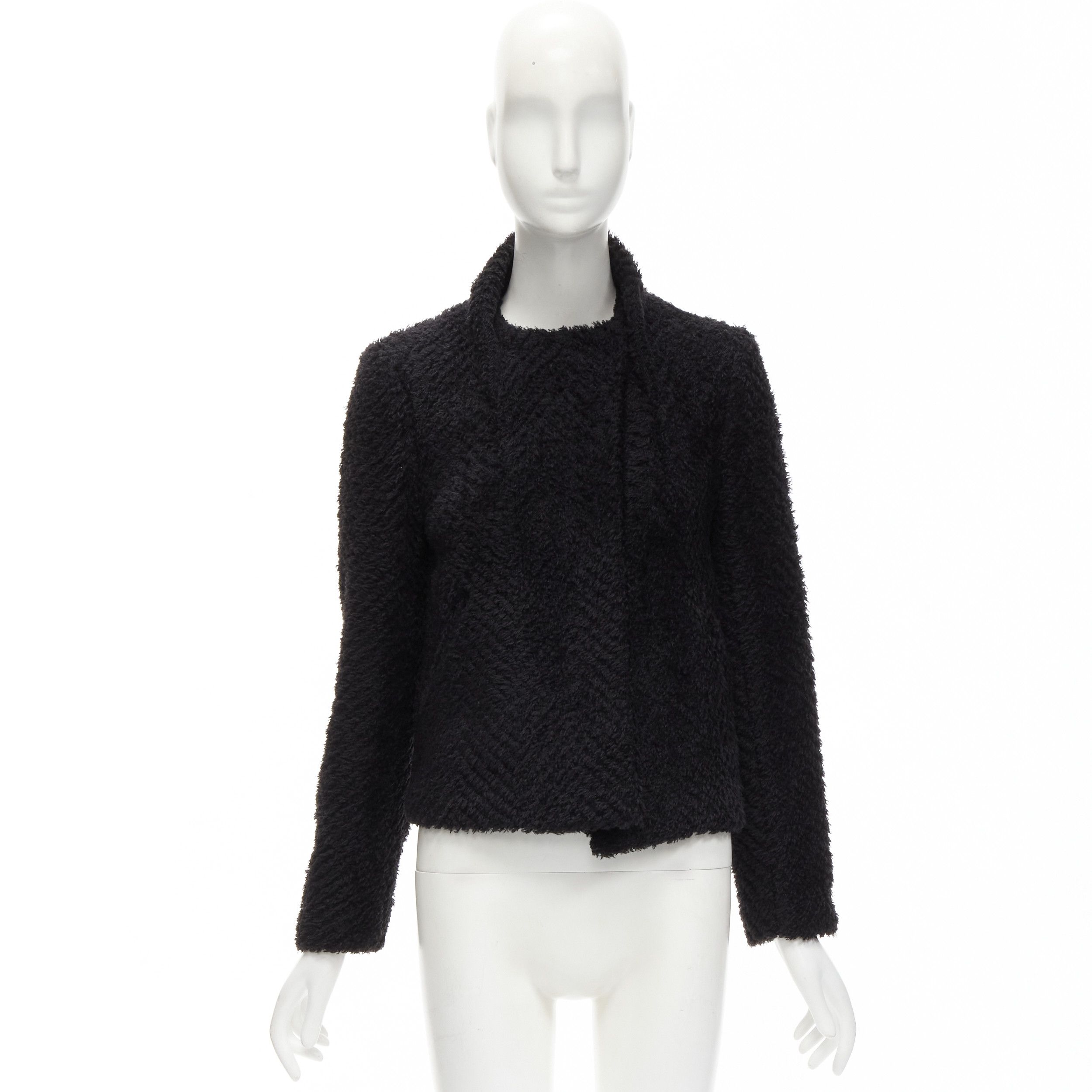 Isabel Marant ISABEL MARANT black wool blend fluffy stand collar minimal jacket FR36 S Size S / US 4 / IT 40 - 12 Thumbnail