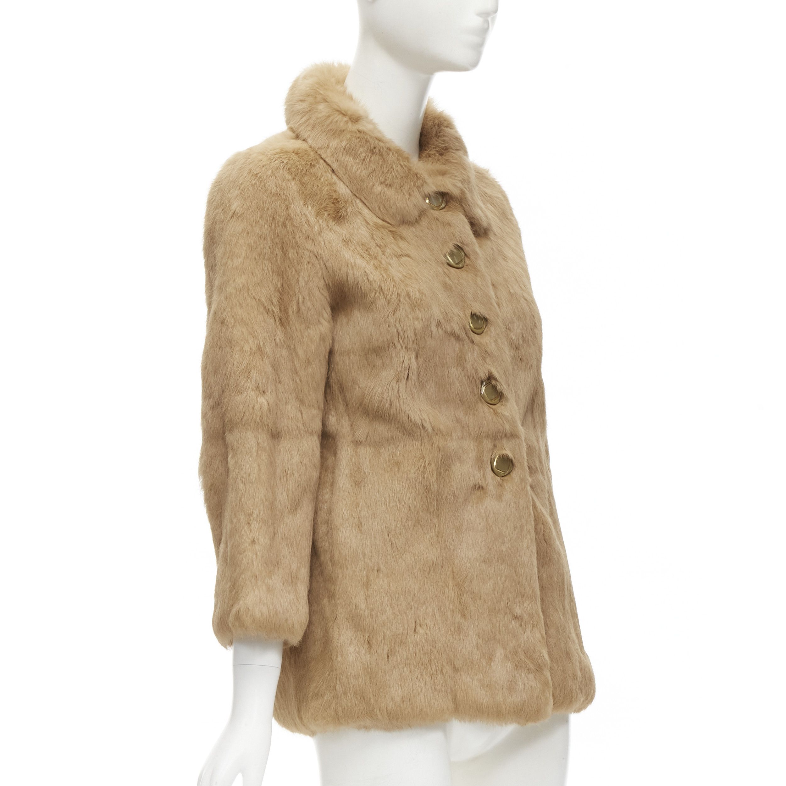 A.P.C. APC tan brown genuine fur gold-tone buttons winter coat jacket XS Size XS / US 0-2 / IT 36-38 - 4 Thumbnail