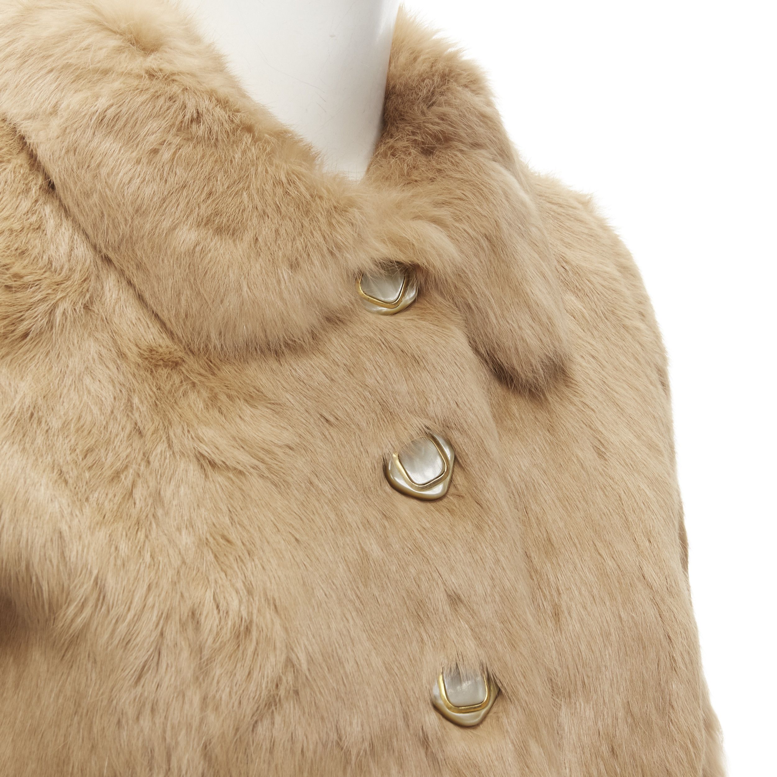 A.P.C. APC tan brown genuine fur gold-tone buttons winter coat jacket XS Size XS / US 0-2 / IT 36-38 - 2 Thumbnail
