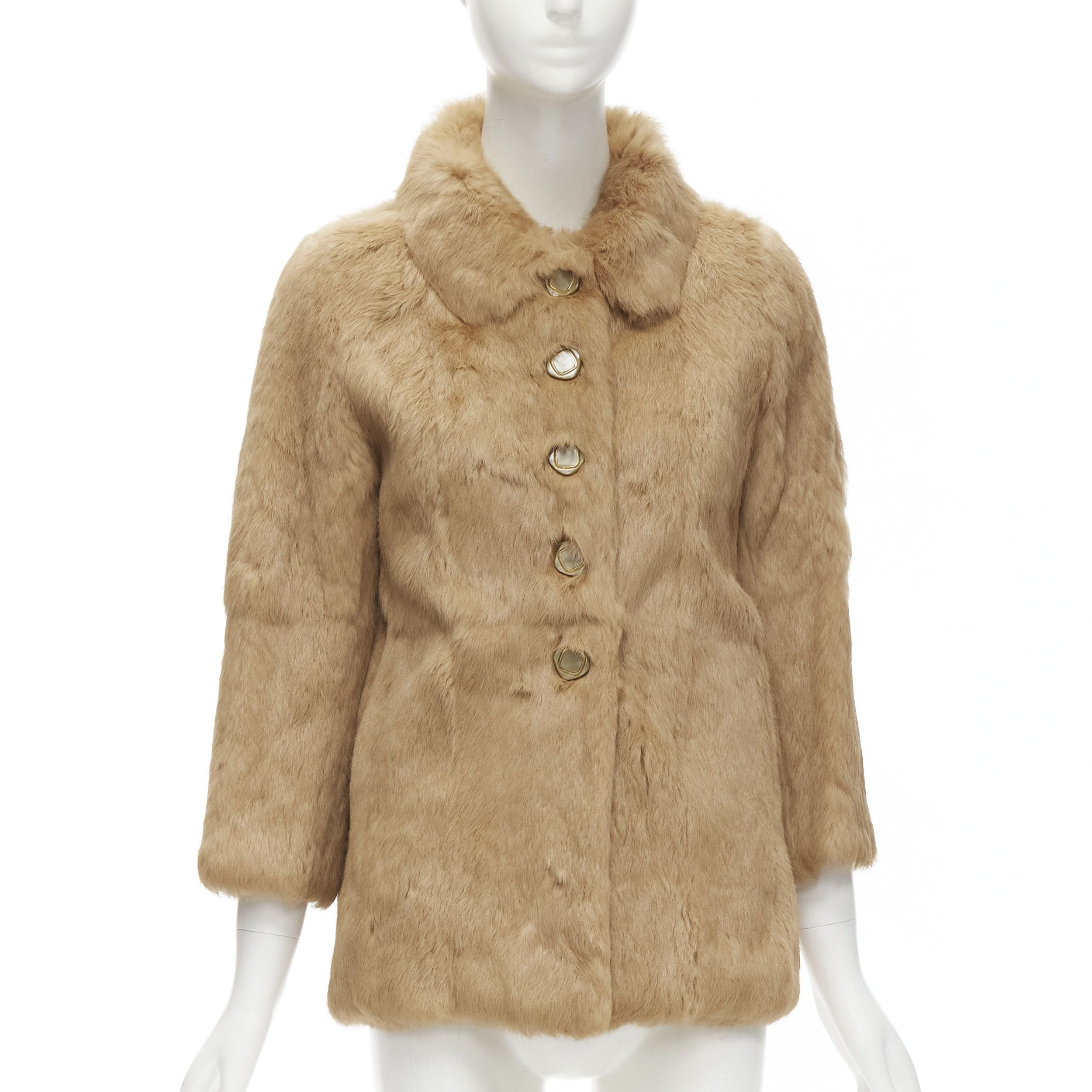 A.P.C. APC tan brown genuine fur gold-tone buttons winter coat jacket XS Size XS / US 0-2 / IT 36-38 - 3 Thumbnail
