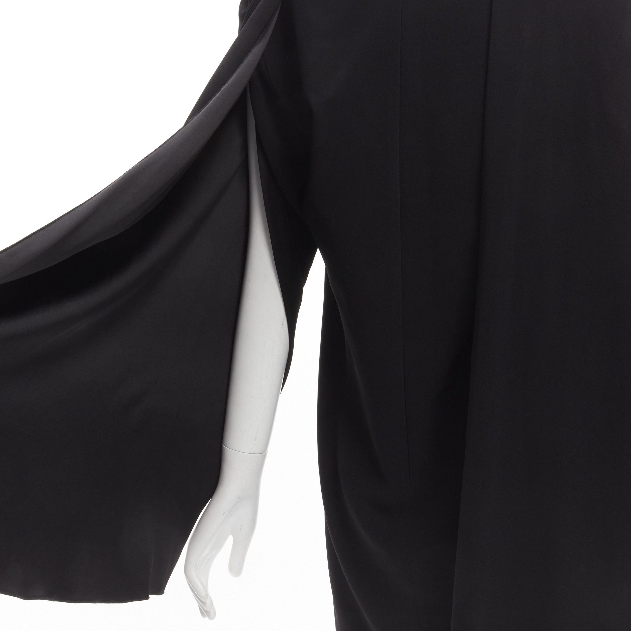 Dion Lee DION LEE black satin cape sleeve minimal V neck boxy short dress AUS10 M Size M / US 6-8 / IT 42-44 - 2 Thumbnail