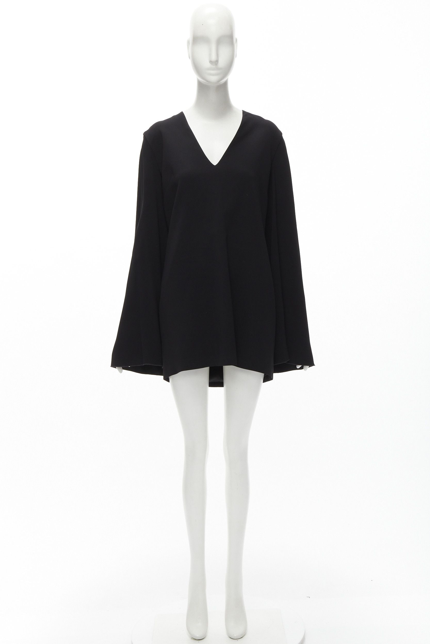 Dion Lee DION LEE black satin cape sleeve minimal V neck boxy short dress AUS10 M Size M / US 6-8 / IT 42-44 - 10 Thumbnail