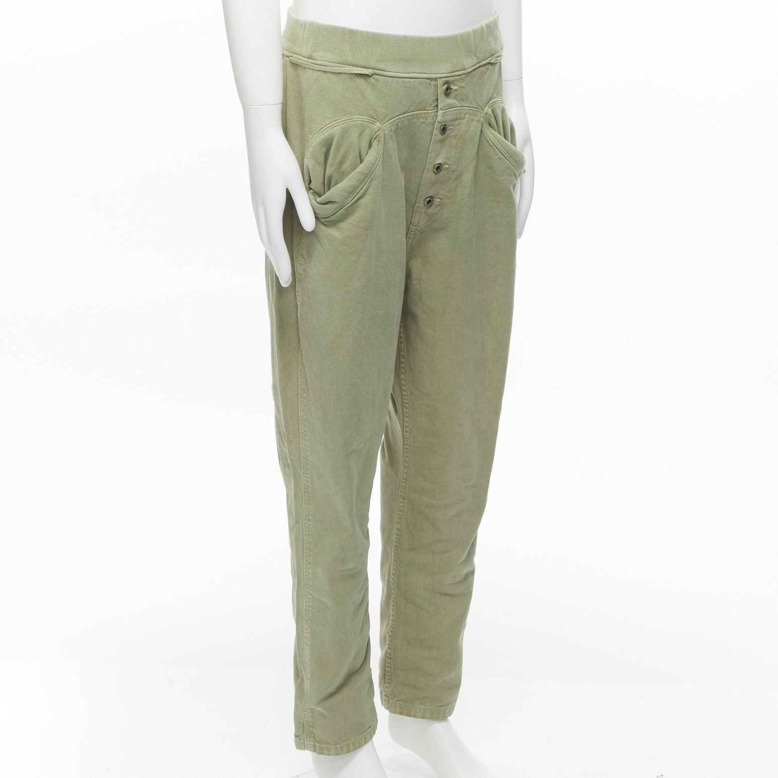 Kapital KAPITAL 100% washed cotton green distressed buttons elasticated waist pant JP3 L Size US 32 / EU 48 - 3 Thumbnail