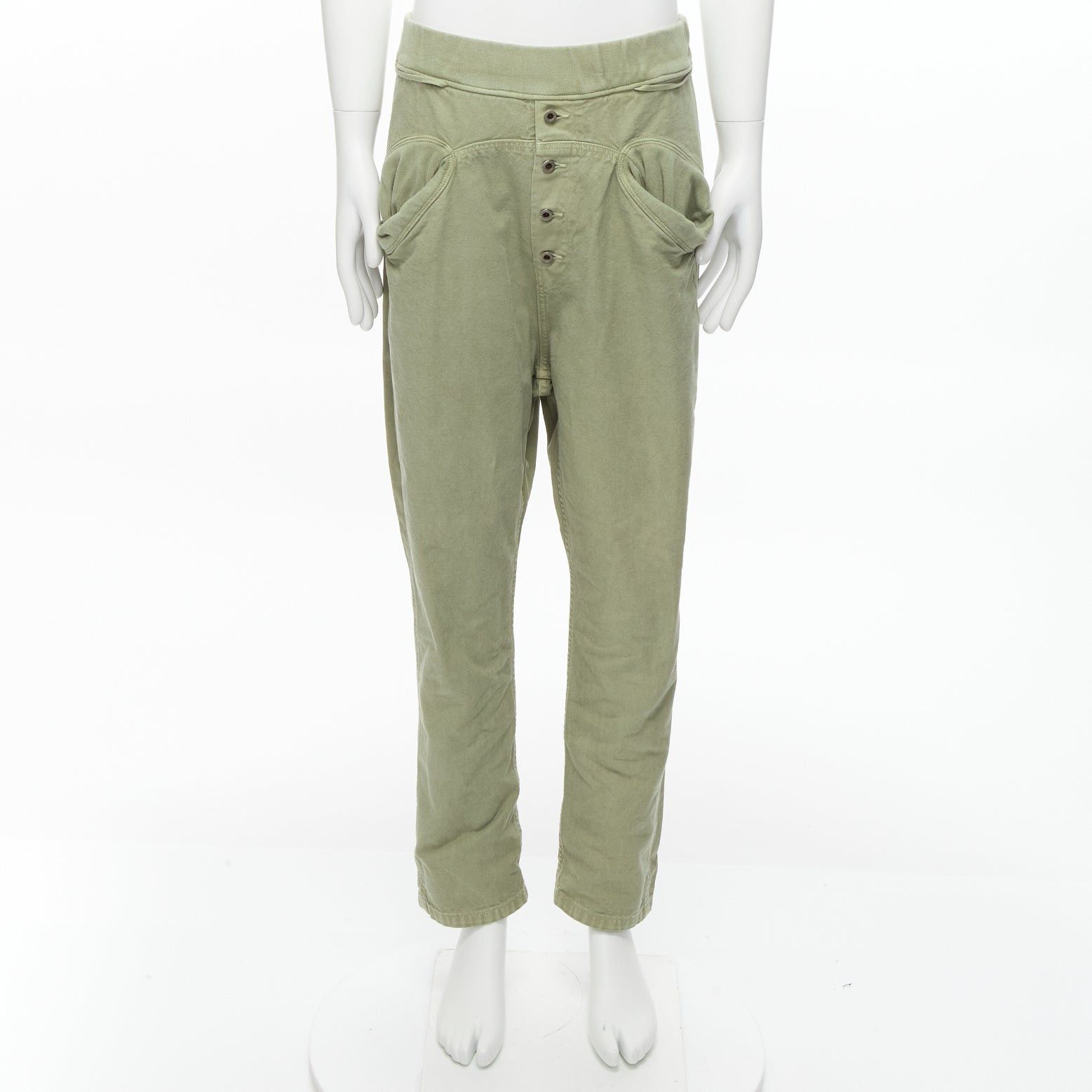 Kapital KAPITAL 100% washed cotton green distressed buttons elasticated waist pant JP3 L Size US 32 / EU 48 - 9 Thumbnail