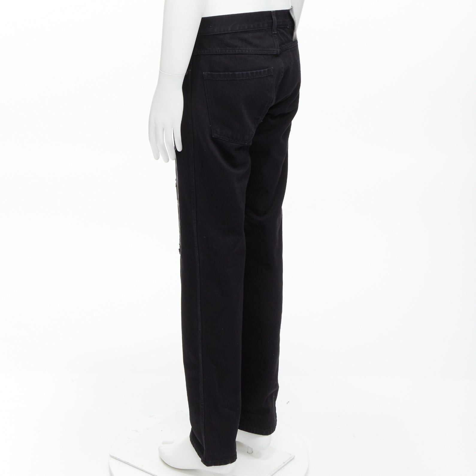 Calvin Klein CALVIN KLEIN 205W39NYC Raf Simons black distressed satin patch washed jeans 31" Size US 30 / EU 46 - 6 Thumbnail