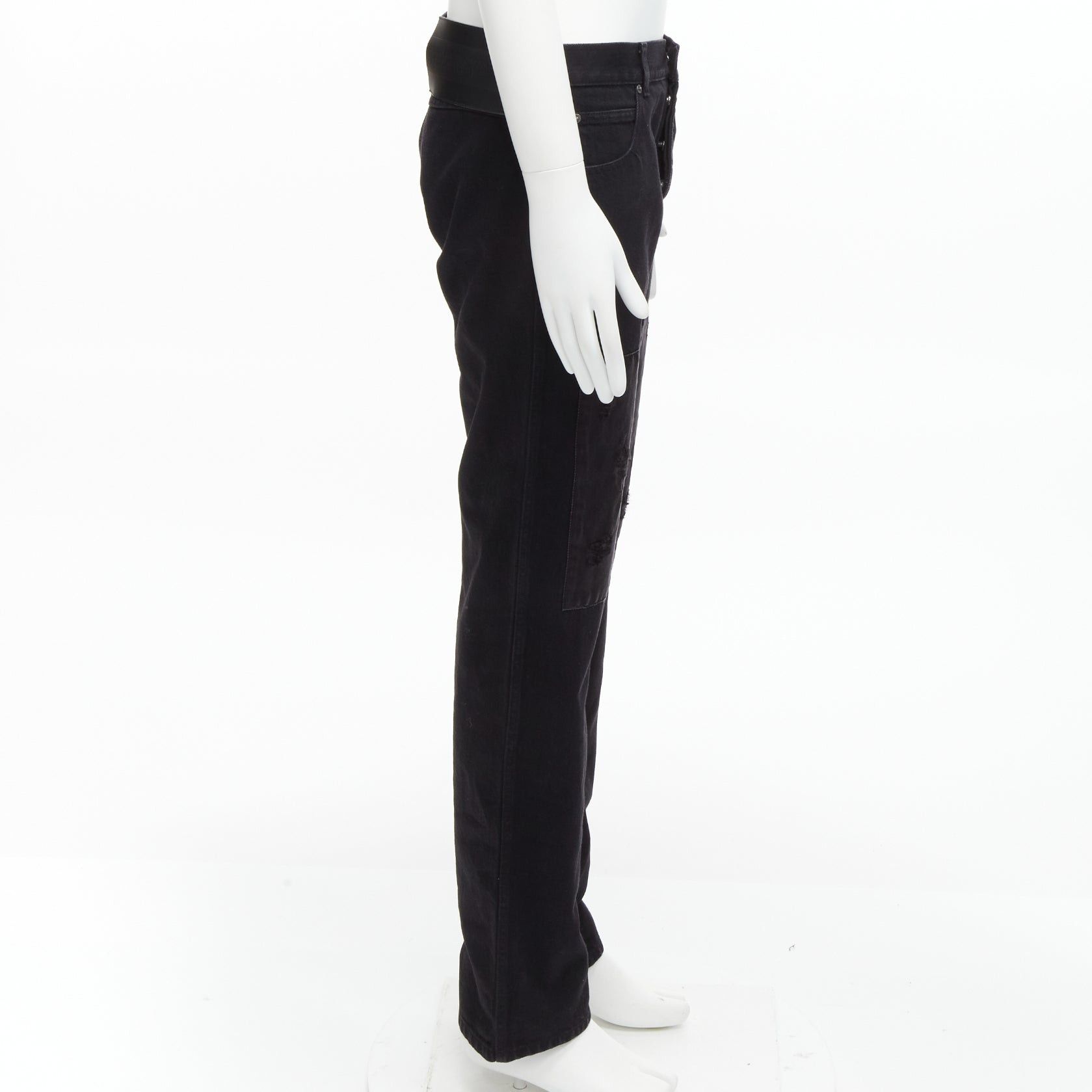 Calvin Klein CALVIN KLEIN 205W39NYC Raf Simons black distressed satin patch washed jeans 31" Size US 30 / EU 46 - 4 Thumbnail