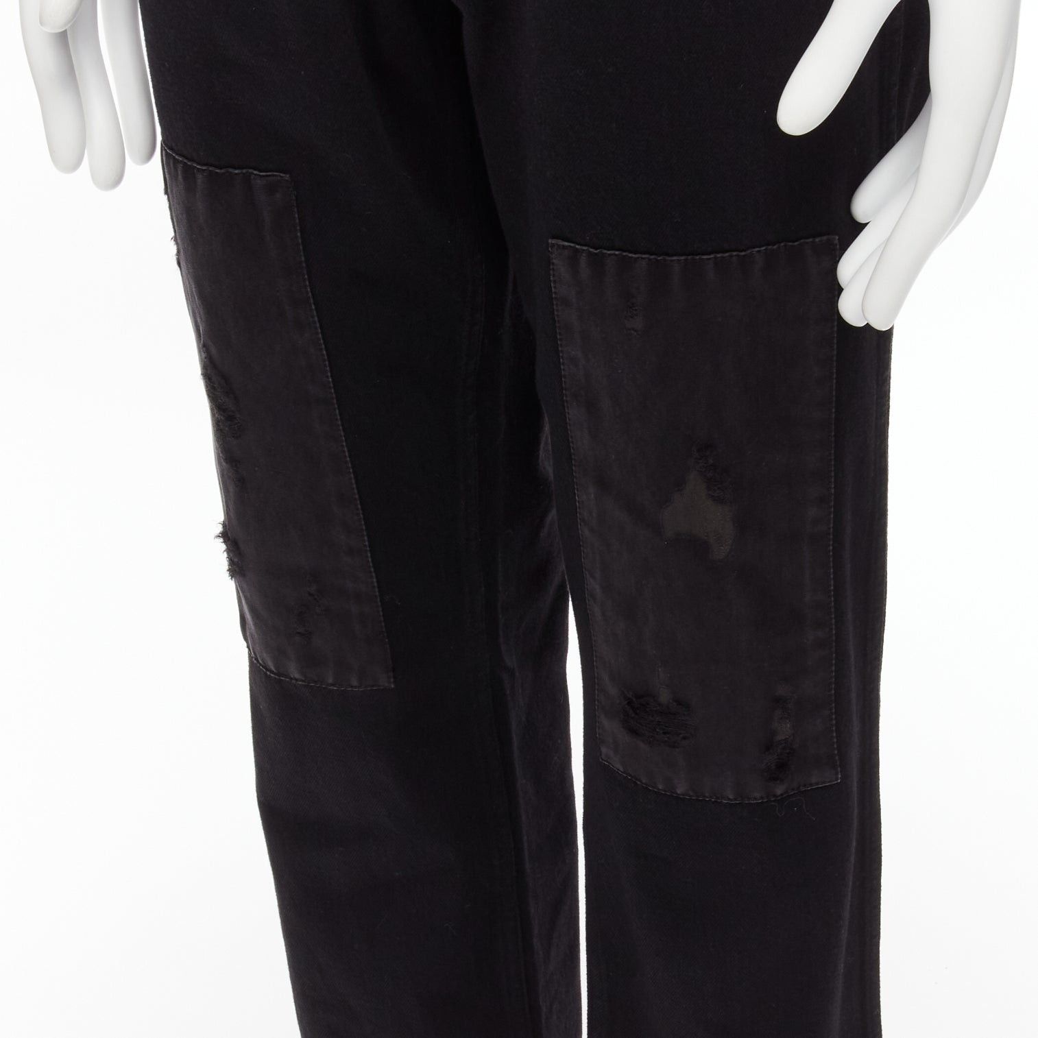 Calvin Klein CALVIN KLEIN 205W39NYC Raf Simons black distressed satin patch washed jeans 31" Size US 30 / EU 46 - 2 Thumbnail