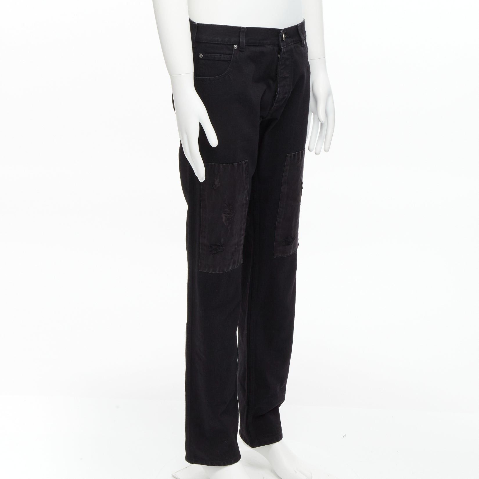 Calvin Klein CALVIN KLEIN 205W39NYC Raf Simons black distressed satin patch washed jeans 31" Size US 30 / EU 46 - 3 Thumbnail