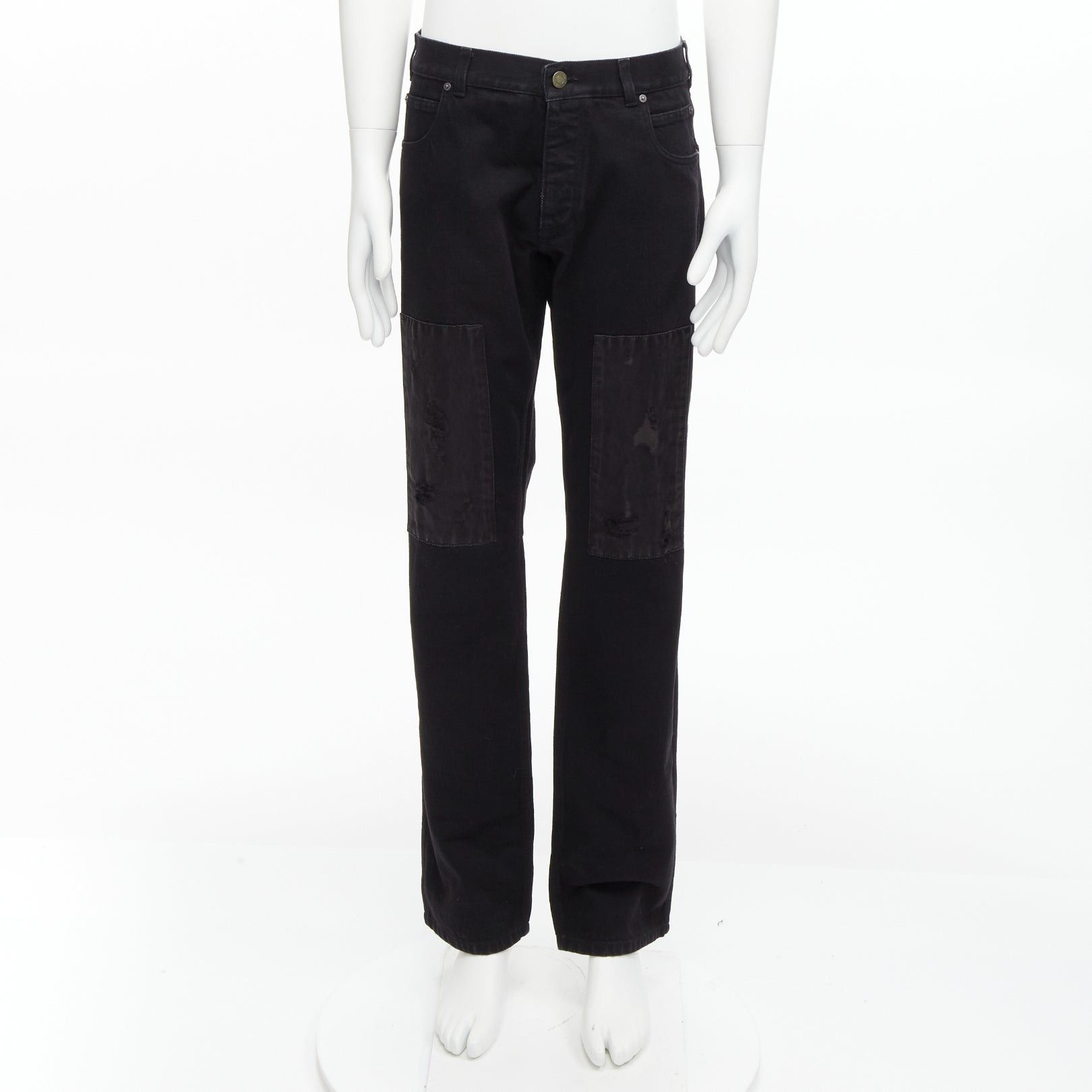 Calvin Klein CALVIN KLEIN 205W39NYC Raf Simons black distressed satin patch washed jeans 31" Size US 30 / EU 46 - 9 Thumbnail