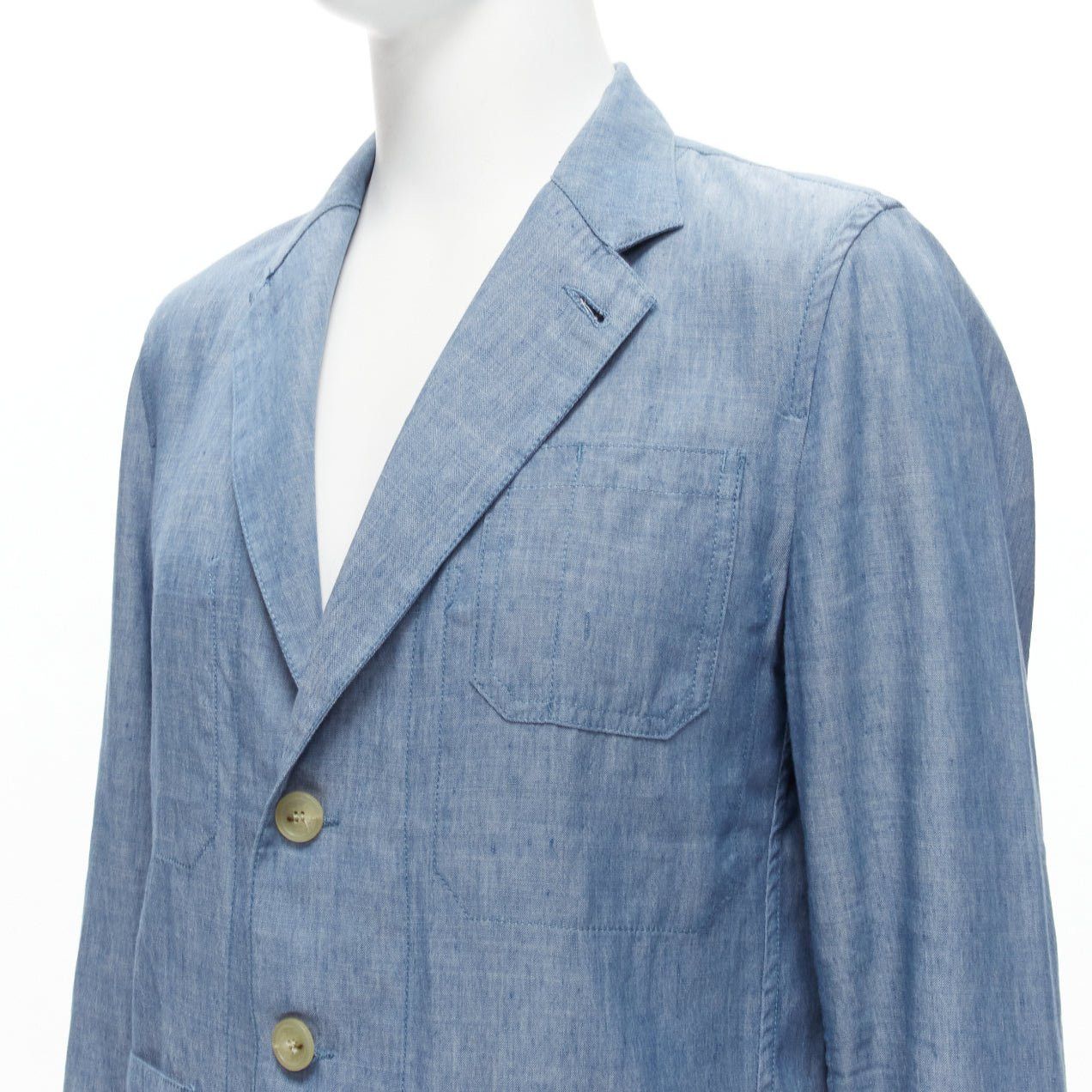 Maison Kitsune MAISON KITSUNE blue textured classic 3 pockets lightweight blazer jacket L Size US L / EU 52-54 / 3 - 2 Thumbnail