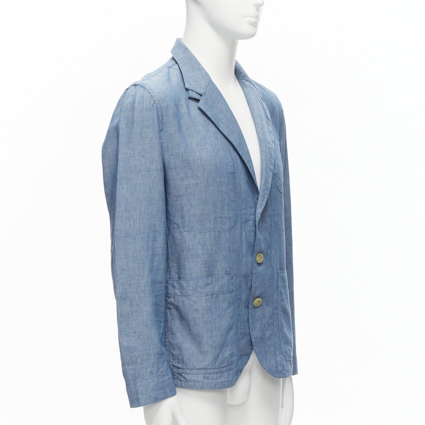 Maison Kitsune MAISON KITSUNE blue textured classic 3 pockets lightweight blazer jacket L Size US L / EU 52-54 / 3 - 3 Thumbnail