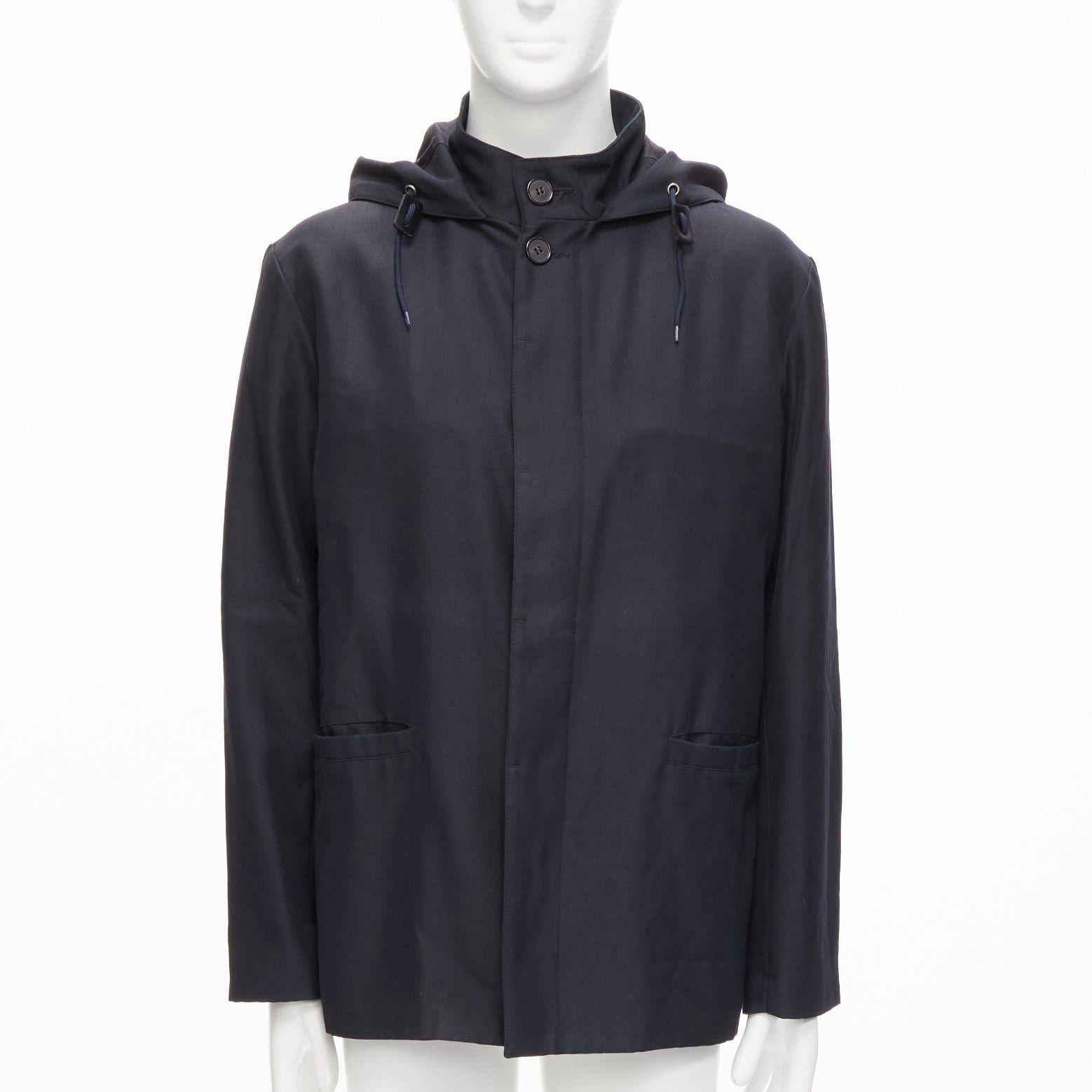 Marni MARNI black wool blend leather stopper hooded concealed buttons parka jacket IT48 M Size US M / EU 48-50 / 2 - 3 Thumbnail