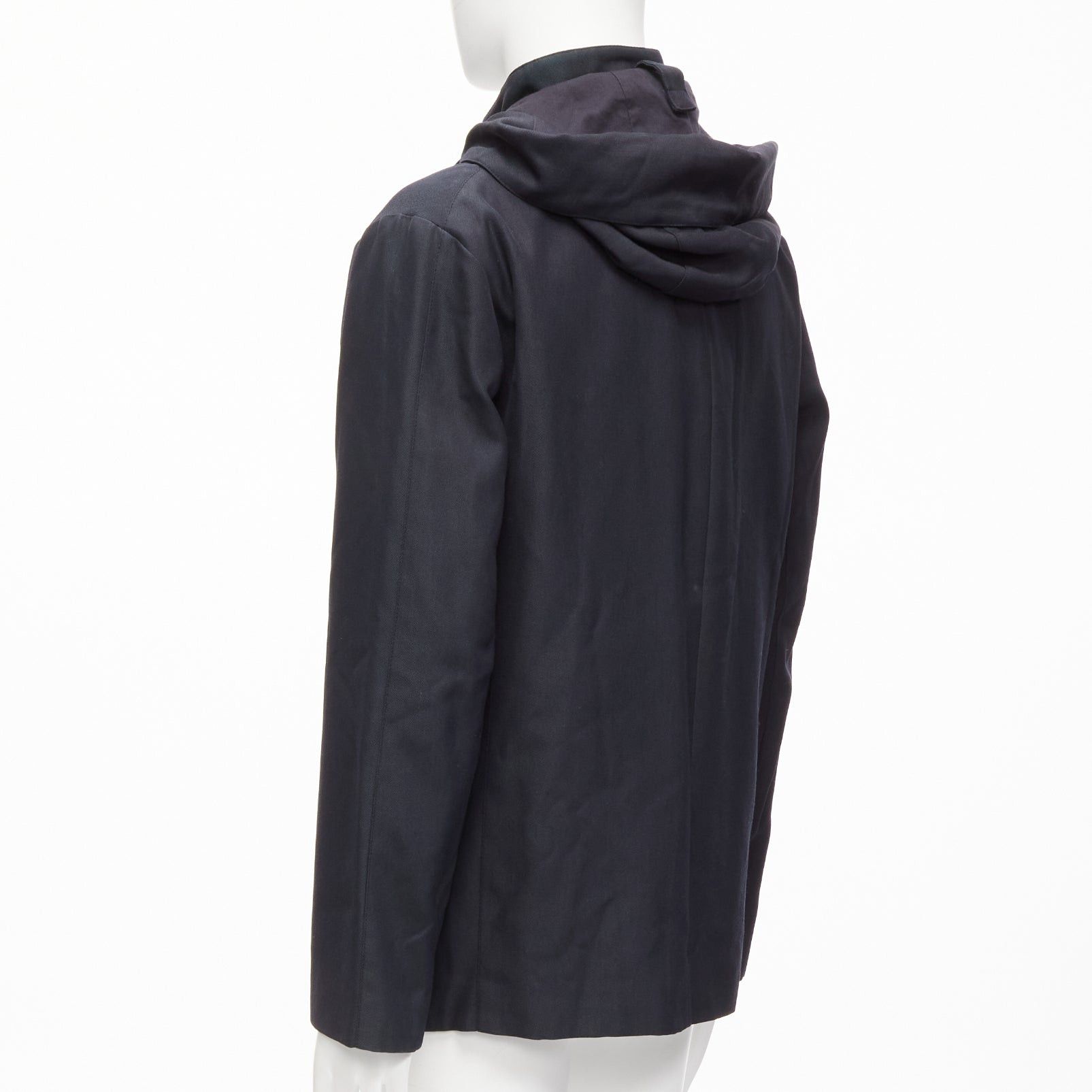 Marni MARNI black wool blend leather stopper hooded concealed buttons parka jacket IT48 M Size US M / EU 48-50 / 2 - 7 Thumbnail