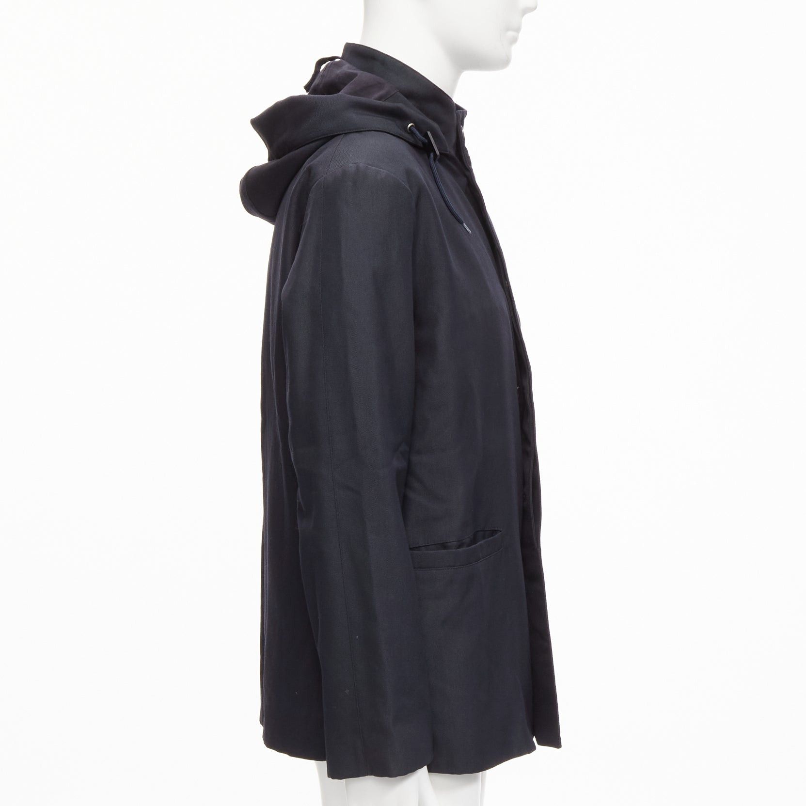 Marni MARNI black wool blend leather stopper hooded concealed buttons parka jacket IT48 M Size US M / EU 48-50 / 2 - 5 Thumbnail