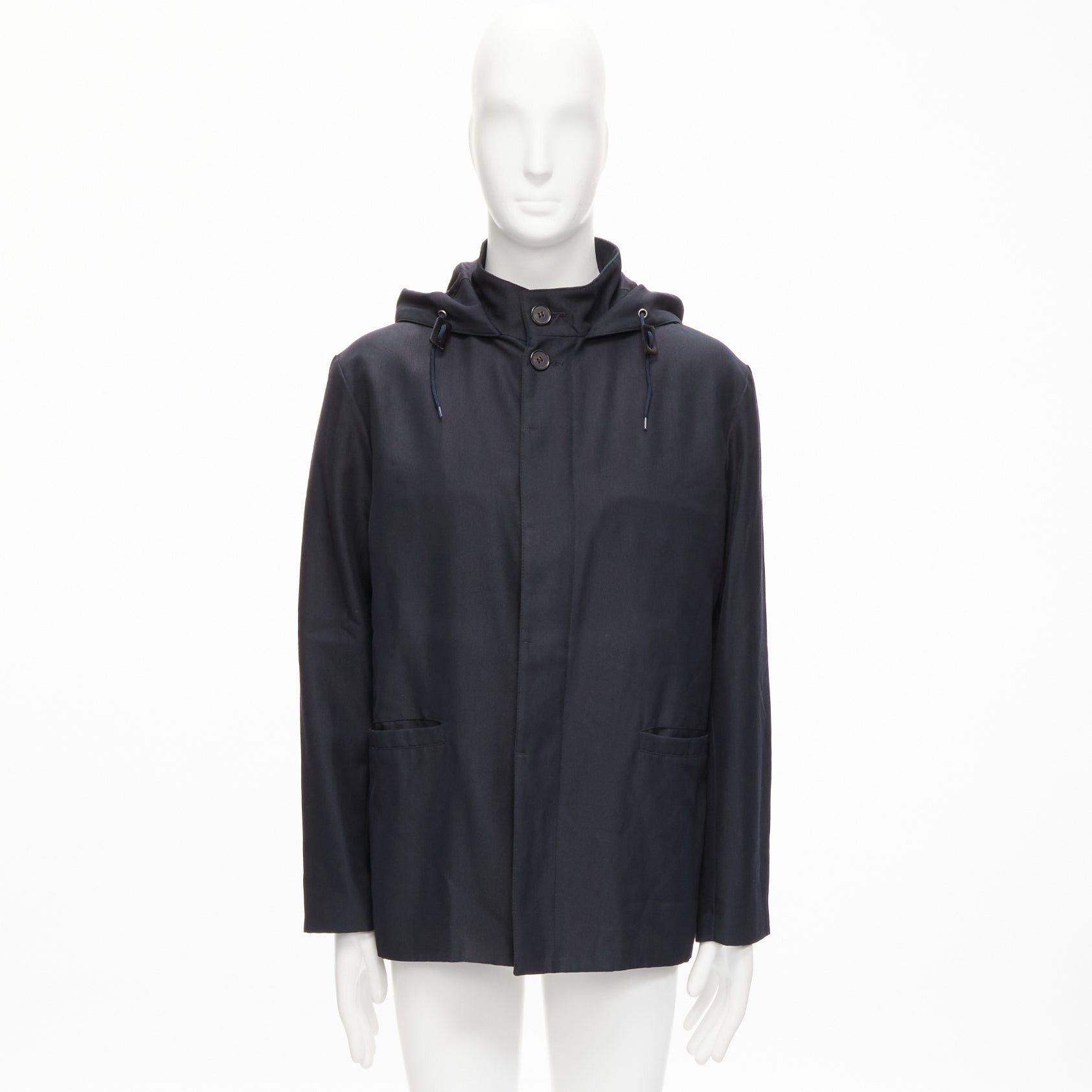 Marni MARNI black wool blend leather stopper hooded concealed buttons parka jacket IT48 M Size US M / EU 48-50 / 2 - 10 Thumbnail