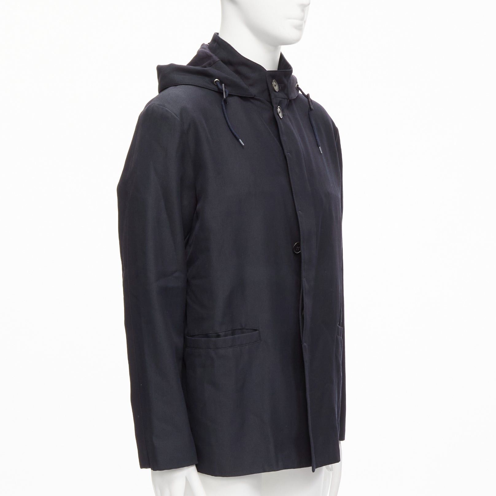 Marni MARNI black wool blend leather stopper hooded concealed buttons parka jacket IT48 M Size US M / EU 48-50 / 2 - 4 Thumbnail