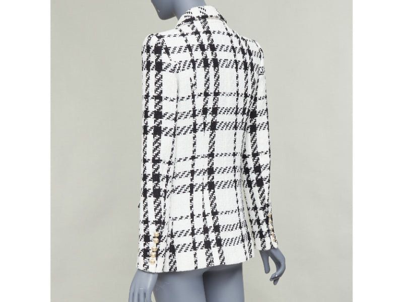 Balmain BALMAIN checked black white cotton tweed double breasted blazer jacket FR36 S Size S / US 4 / IT 40 - 7 Thumbnail