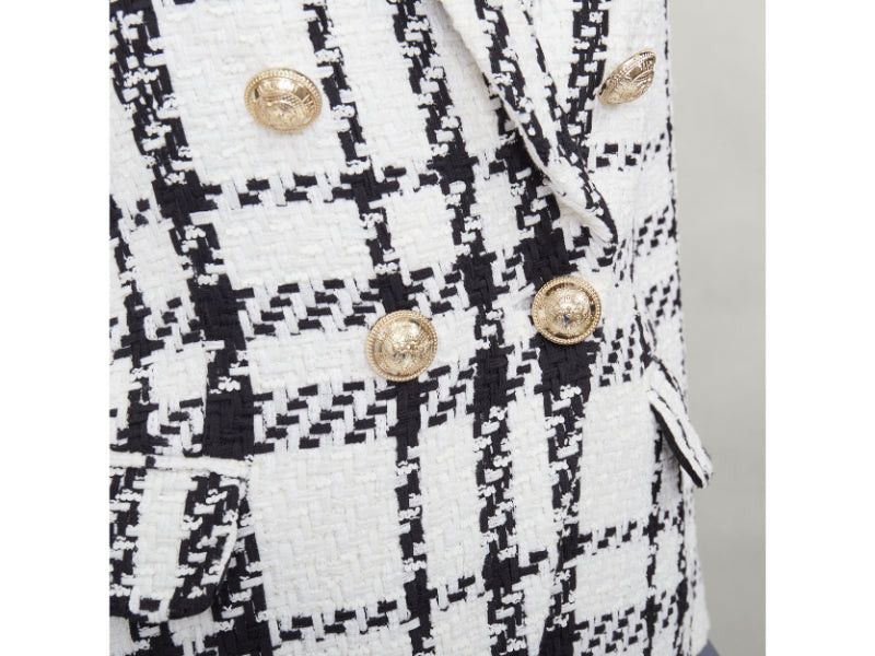 Balmain BALMAIN checked black white cotton tweed double breasted blazer jacket FR36 S Size S / US 4 / IT 40 - 2 Thumbnail