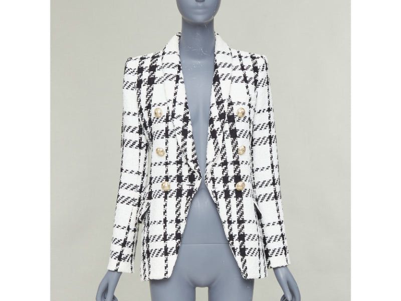 Balmain BALMAIN checked black white cotton tweed double breasted blazer jacket FR36 S Size S / US 4 / IT 40 - 3 Thumbnail