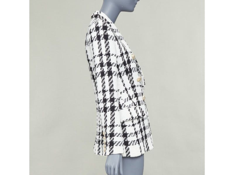 Balmain BALMAIN checked black white cotton tweed double breasted blazer jacket FR36 S Size S / US 4 / IT 40 - 5 Thumbnail