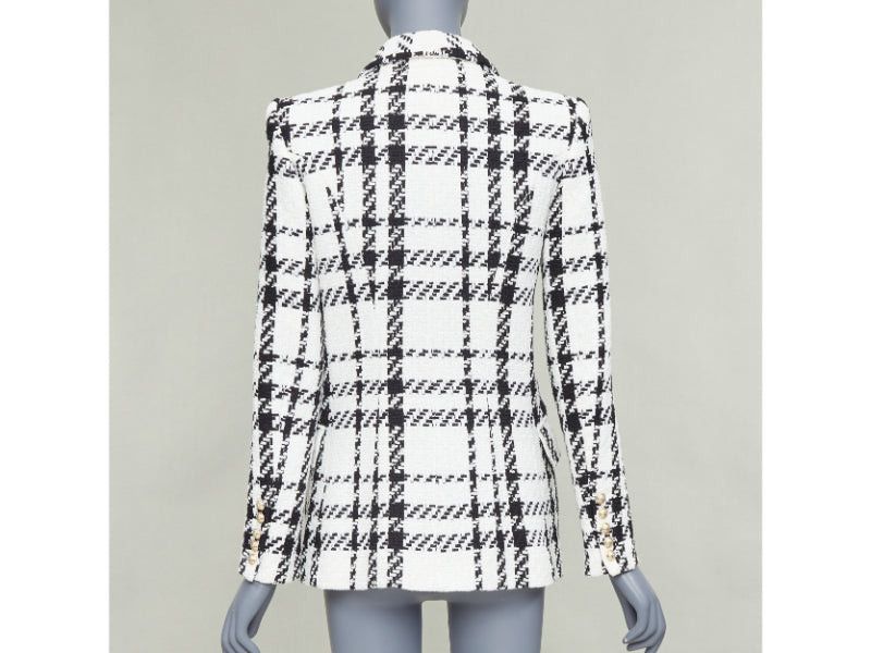 Balmain BALMAIN checked black white cotton tweed double breasted blazer jacket FR36 S Size S / US 4 / IT 40 - 6 Thumbnail