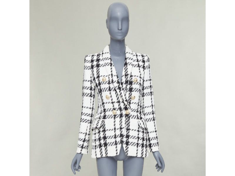 Balmain BALMAIN checked black white cotton tweed double breasted blazer jacket FR36 S Size S / US 4 / IT 40 - 10 Thumbnail