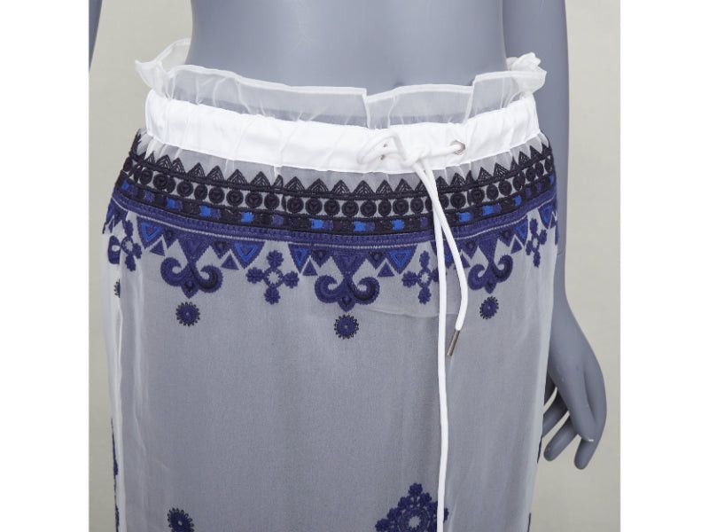Sacai SACAI 2017 white navy blue sheer ethnic embroidery paperbag midi skirt JP1 S Size 27" / US 4 / IT 40 - 2 Thumbnail