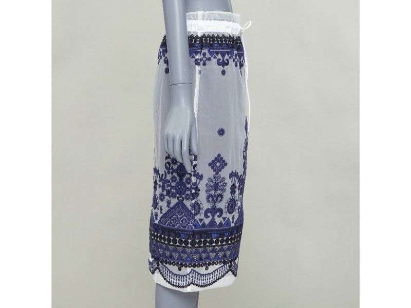 Sacai SACAI 2017 white navy blue sheer ethnic embroidery paperbag midi skirt JP1 S Size 27" / US 4 / IT 40 - 4 Thumbnail