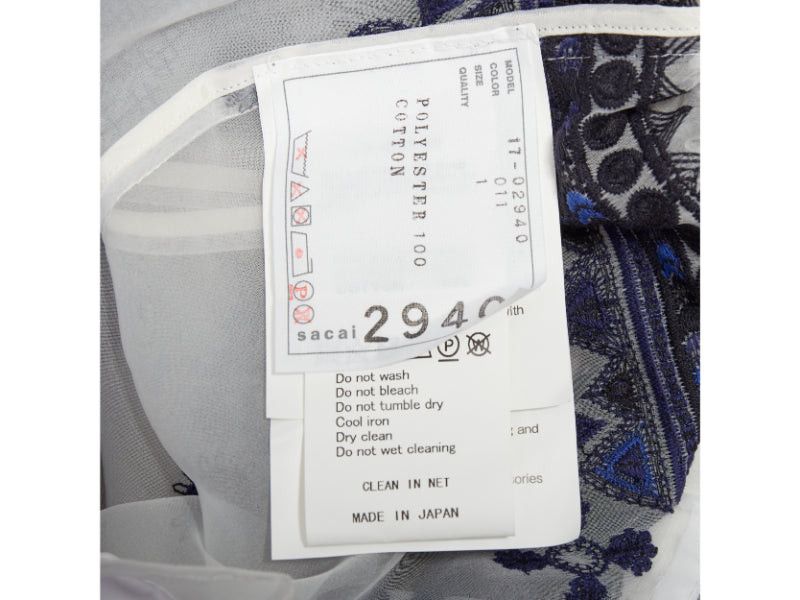 Sacai SACAI 2017 white navy blue sheer ethnic embroidery paperbag midi skirt JP1 S Size 27" / US 4 / IT 40 - 8 Thumbnail