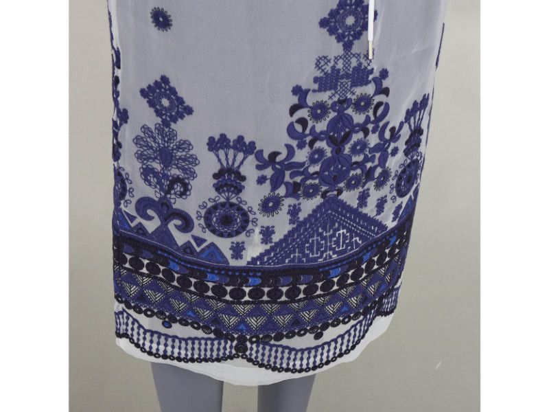 Sacai SACAI 2017 white navy blue sheer ethnic embroidery paperbag midi skirt JP1 S Size 27" / US 4 / IT 40 - 7 Thumbnail