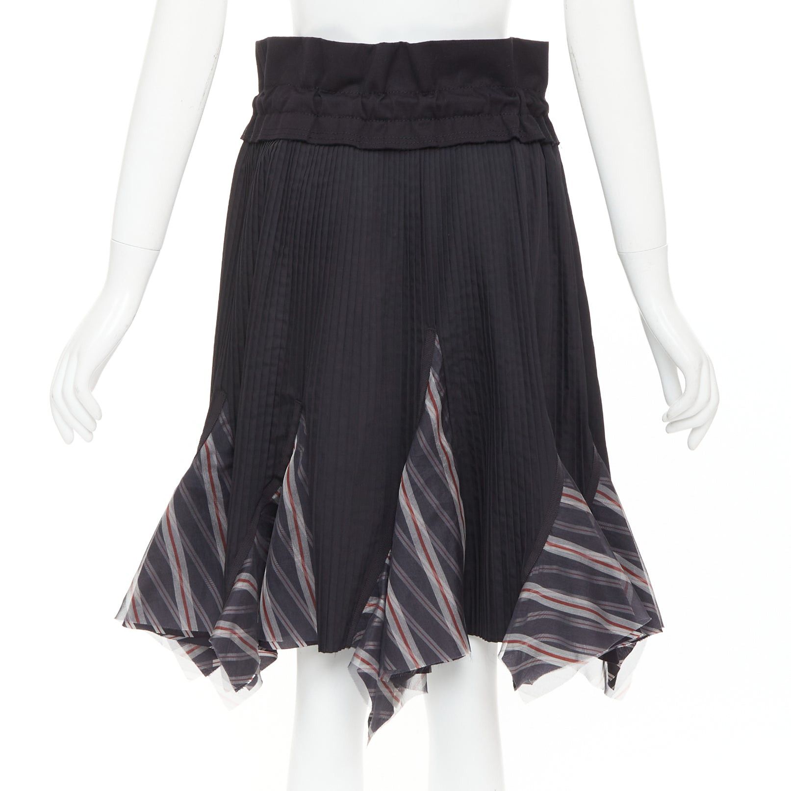 Sacai SACAI 2017 black plisse cowhide trim striped flare wrap knee skirt JP1 S Size 28" / US 6 / IT 42 - 5 Thumbnail