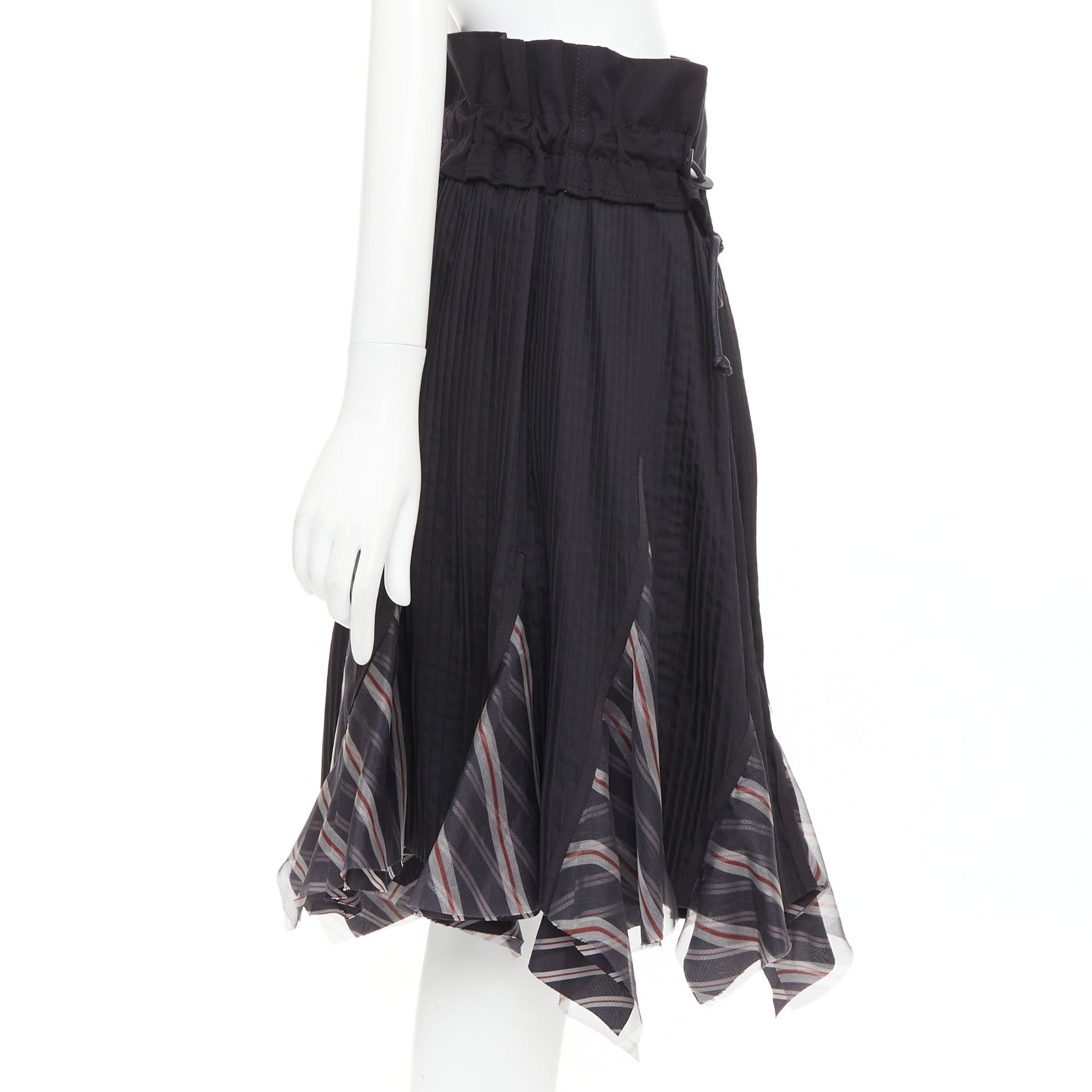 Sacai SACAI 2017 black plisse cowhide trim striped flare wrap knee skirt JP1 S Size 28" / US 6 / IT 42 - 4 Thumbnail