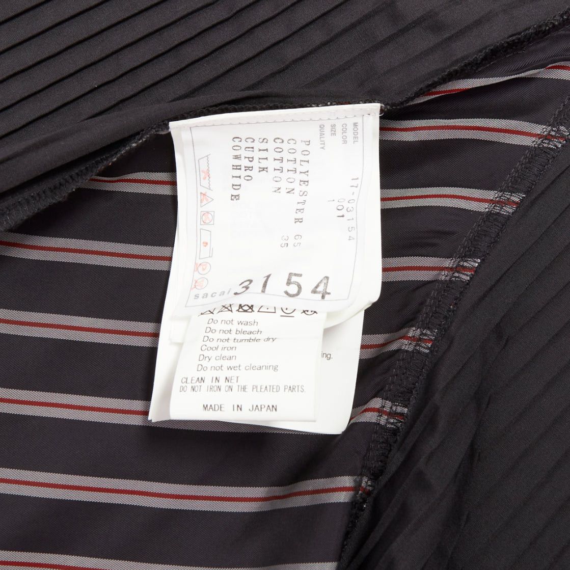 Sacai SACAI 2017 black plisse cowhide trim striped flare wrap knee skirt JP1 S Size 28" / US 6 / IT 42 - 8 Thumbnail