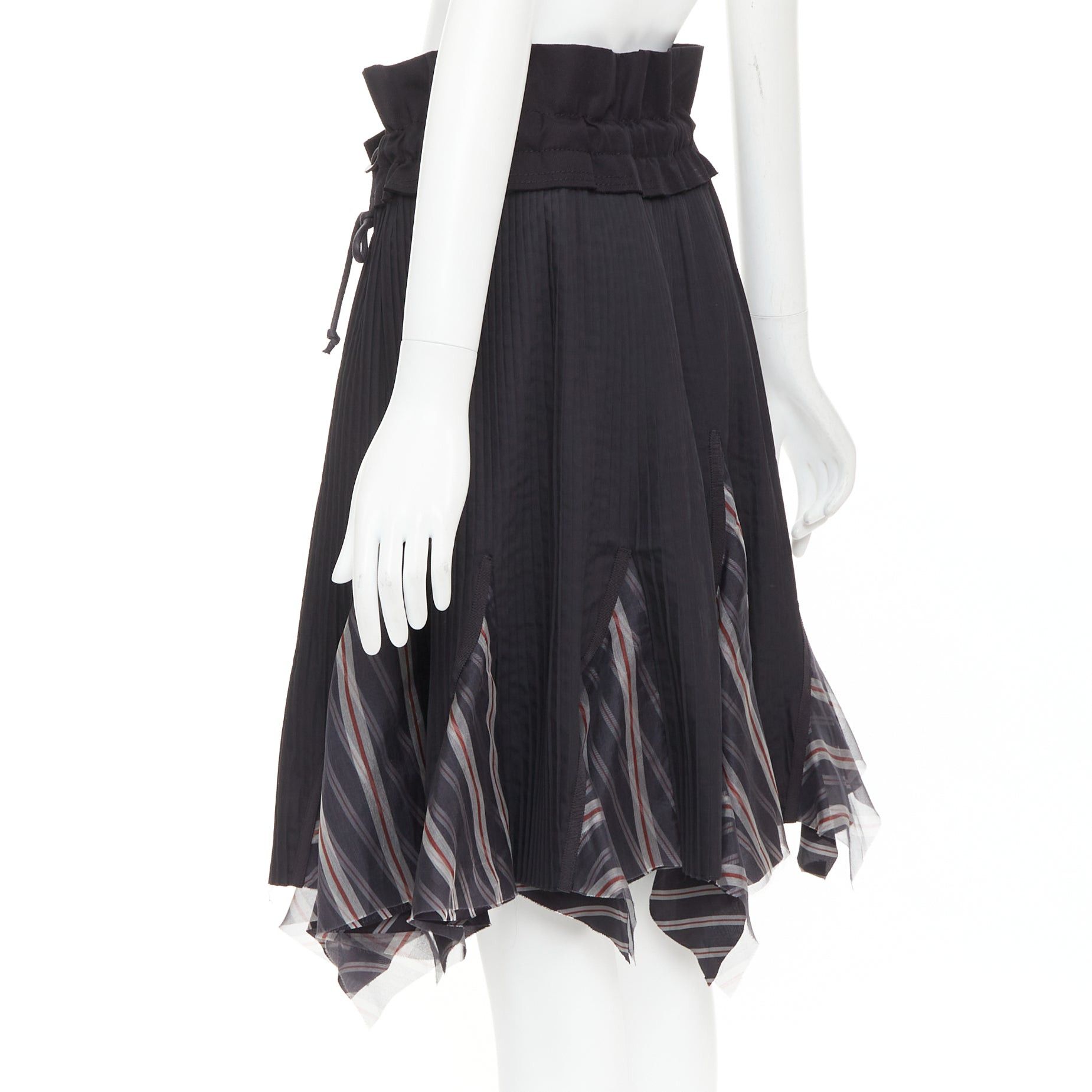 Sacai SACAI 2017 black plisse cowhide trim striped flare wrap knee skirt JP1 S Size 28" / US 6 / IT 42 - 6 Thumbnail