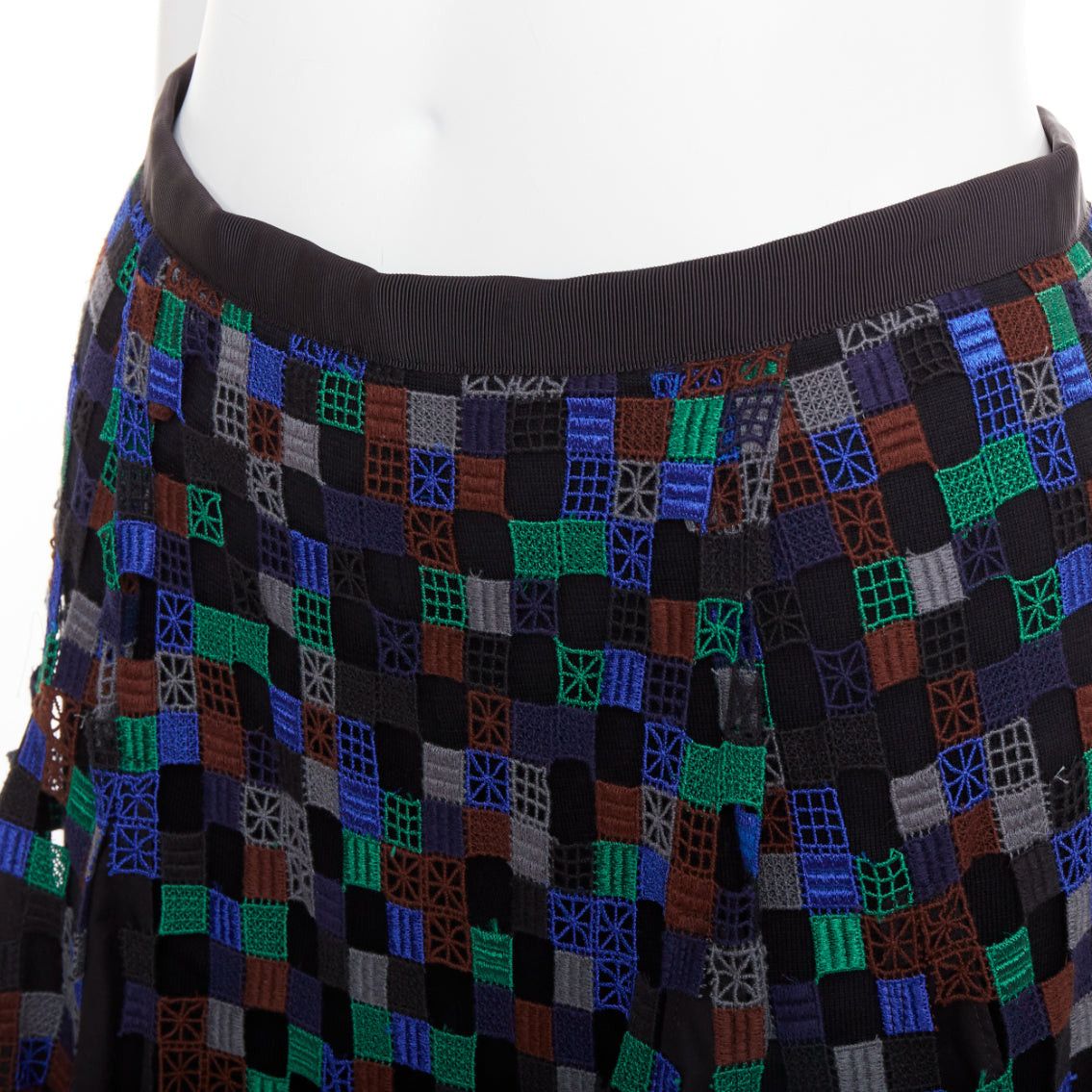 Sacai SACAI 2016 blue green square eyelet embroidery cotton blend flared skirt JP1 S Size 28" / US 6 / IT 42 - 2 Thumbnail