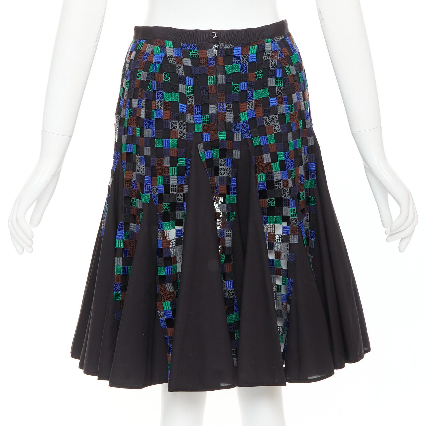 Sacai SACAI 2016 blue green square eyelet embroidery cotton blend flared skirt JP1 S Size 28" / US 6 / IT 42 - 5 Thumbnail