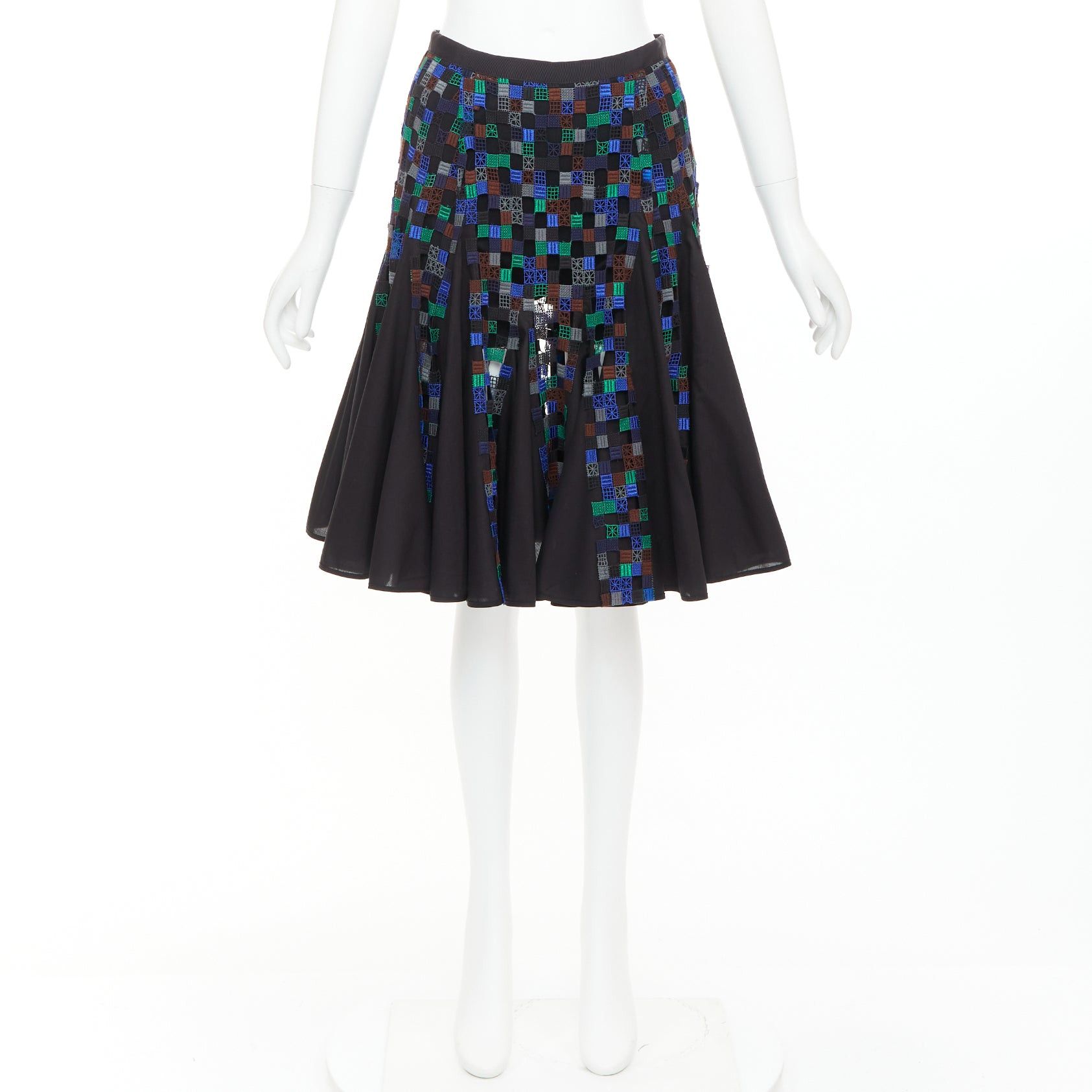 Sacai SACAI 2016 blue green square eyelet embroidery cotton blend flared skirt JP1 S Size 28" / US 6 / IT 42 - 9 Thumbnail