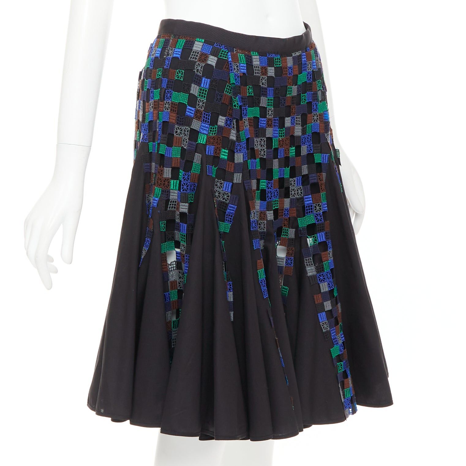 Sacai SACAI 2016 blue green square eyelet embroidery cotton blend flared skirt JP1 S Size 28" / US 6 / IT 42 - 3 Thumbnail