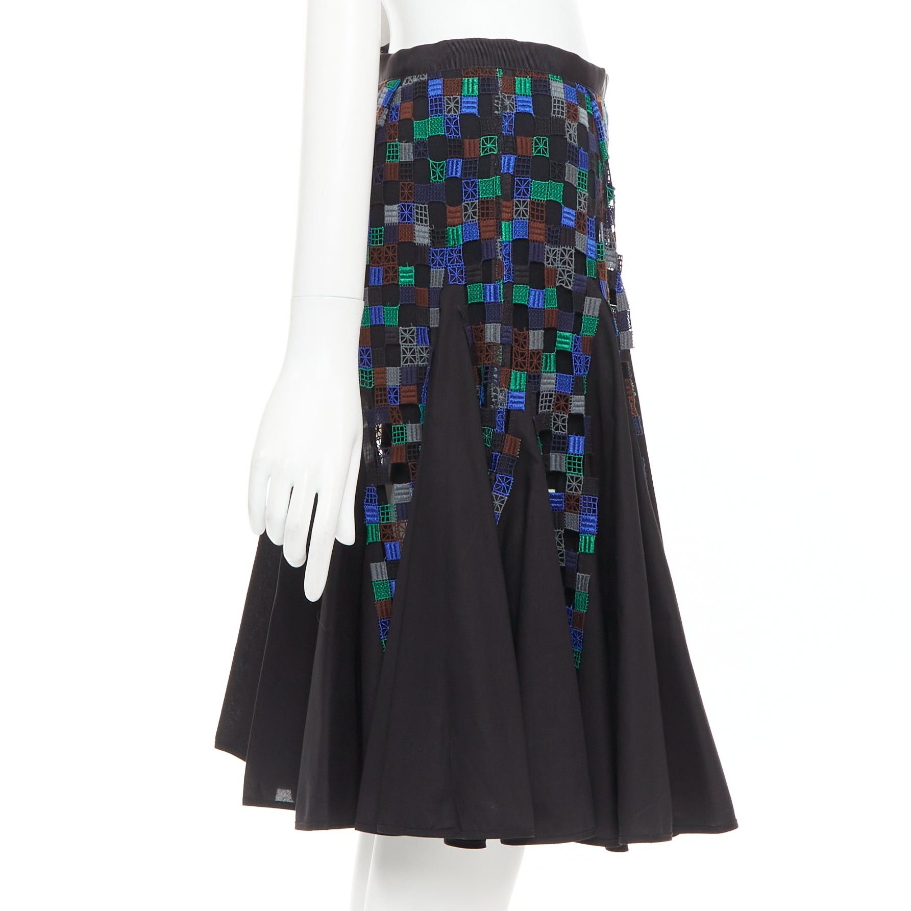 Sacai SACAI 2016 blue green square eyelet embroidery cotton blend flared skirt JP1 S Size 28" / US 6 / IT 42 - 4 Thumbnail