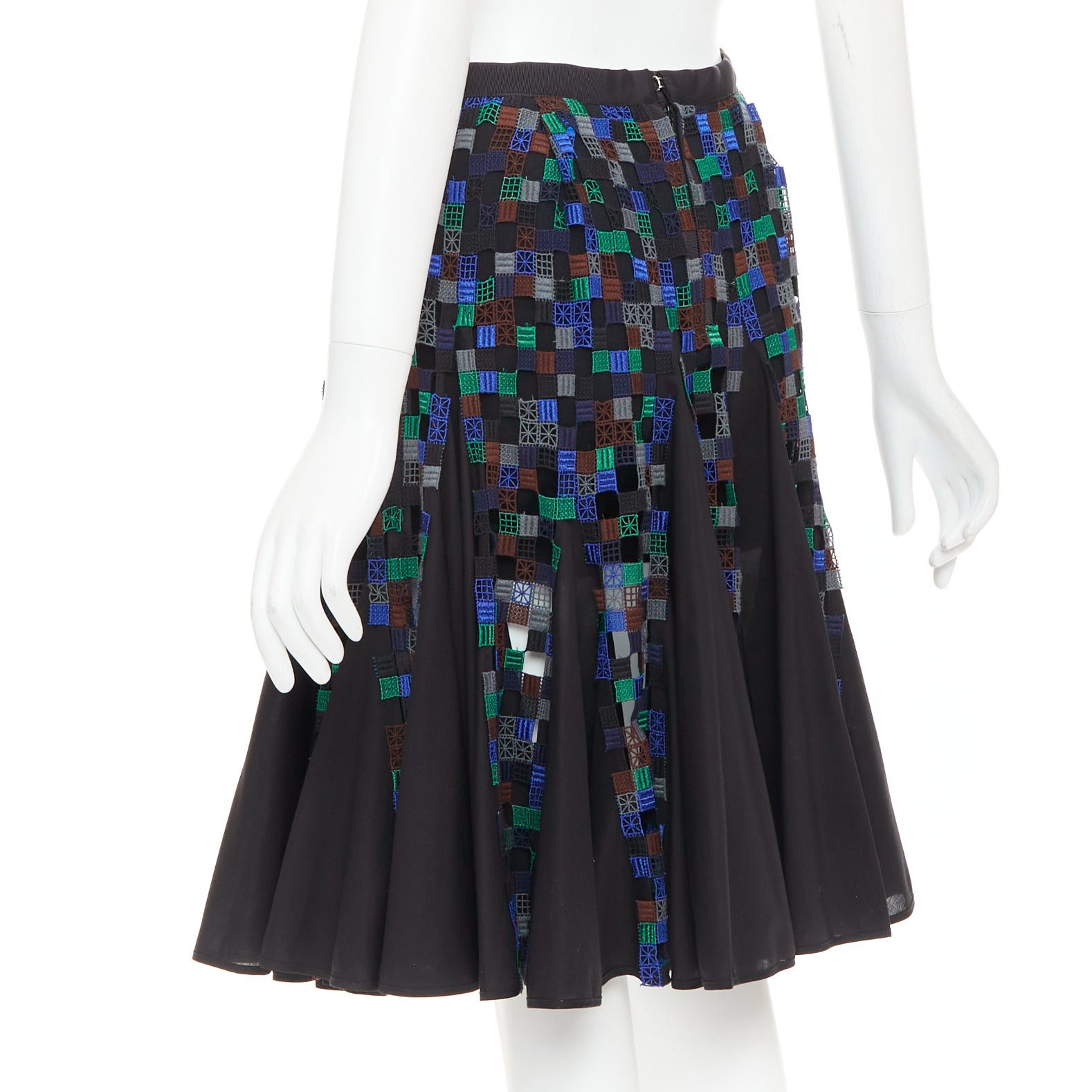 Sacai SACAI 2016 blue green square eyelet embroidery cotton blend flared skirt JP1 S Size 28" / US 6 / IT 42 - 6 Thumbnail
