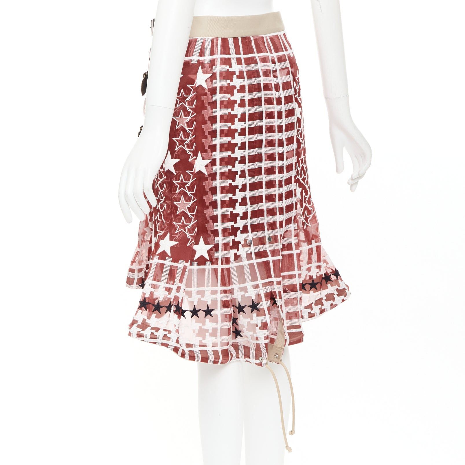 Sacai SACAI 2017 red white houndstooth star check sheer leather buckle wrap skirt JP2 M Size 28" / US 6 / IT 42 - 6 Thumbnail