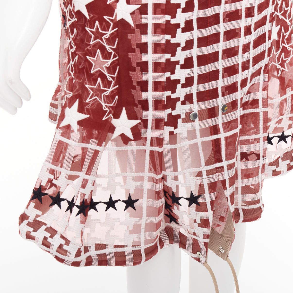 Sacai SACAI 2017 red white houndstooth star check sheer leather buckle wrap skirt JP2 M Size 28" / US 6 / IT 42 - 7 Thumbnail