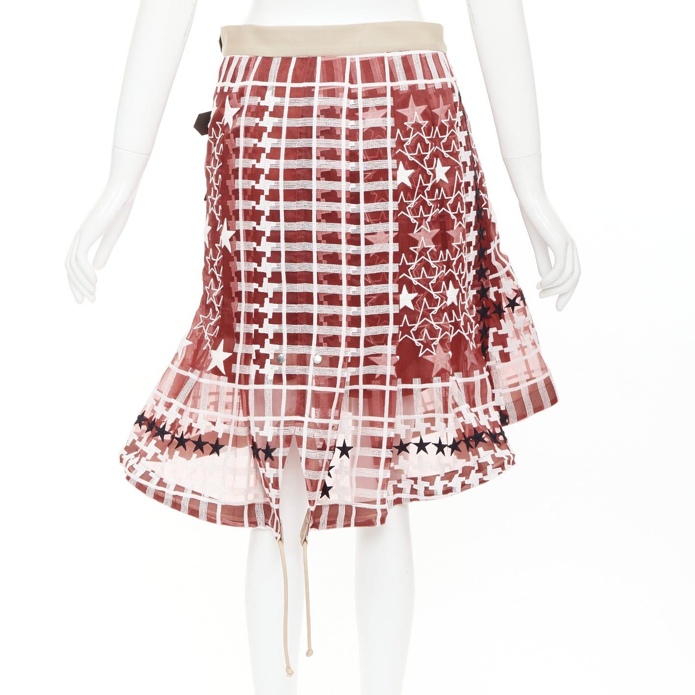 Sacai SACAI 2017 red white houndstooth star check sheer leather buckle wrap skirt JP2 M Size 28" / US 6 / IT 42 - 5 Thumbnail