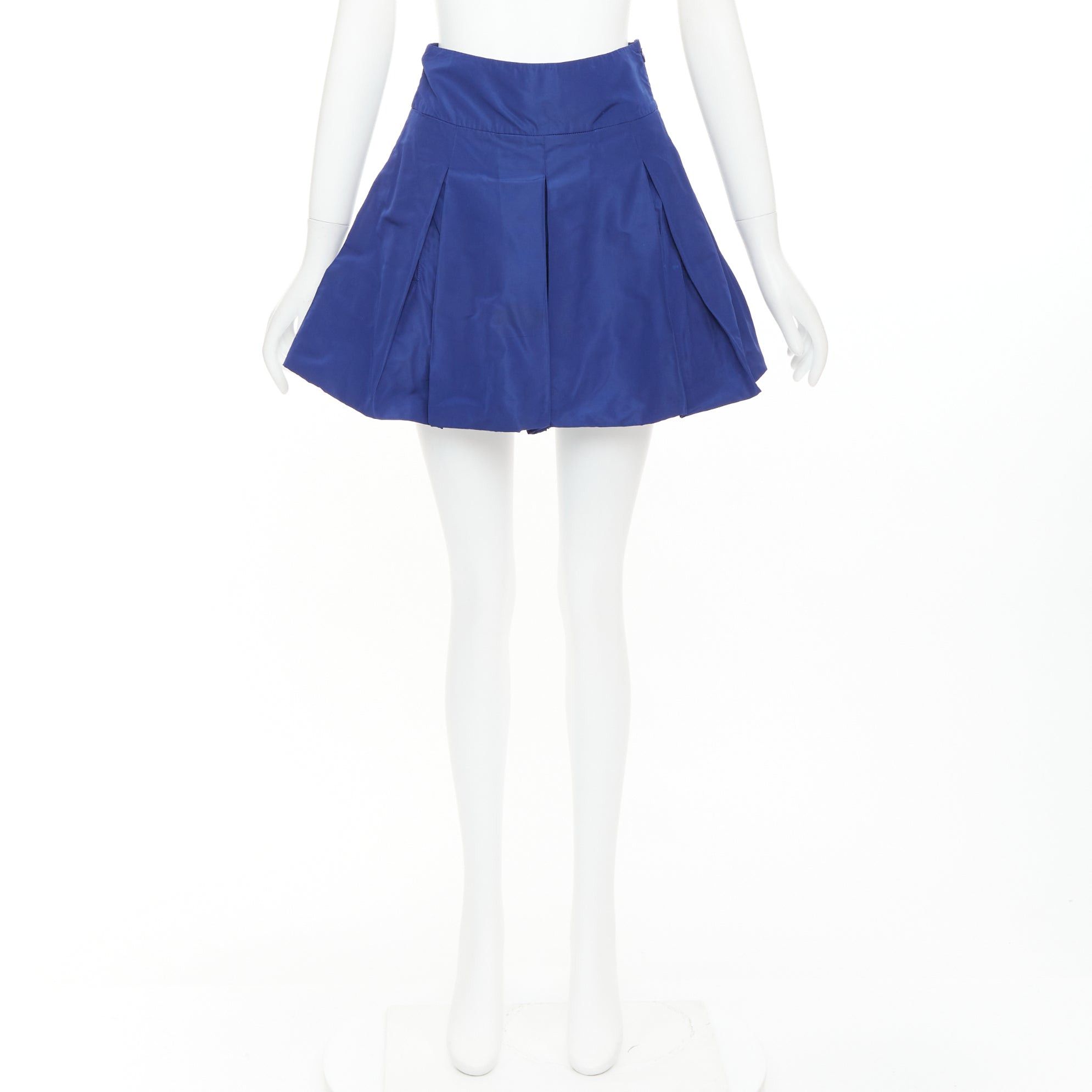 Miu Miu MIU MIU Vintage 2006 blue nylon box pleat A-line high waisted mini skirt IT38 XS Size 26" / US 2 / IT 38 - 9 Thumbnail