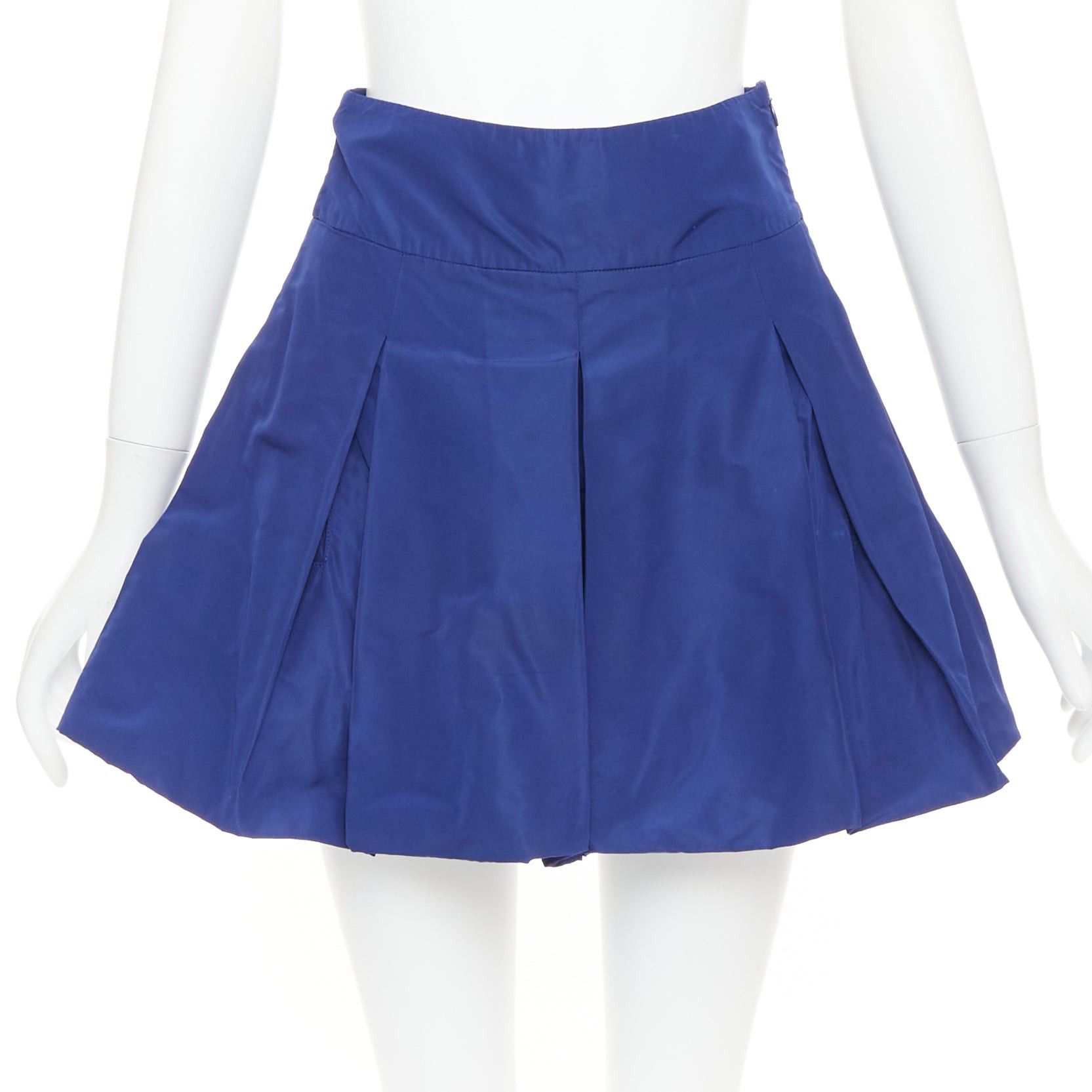 Miu Miu MIU MIU Vintage 2006 blue nylon box pleat A-line high waisted mini skirt IT38 XS Size 26" / US 2 / IT 38 - 2 Thumbnail