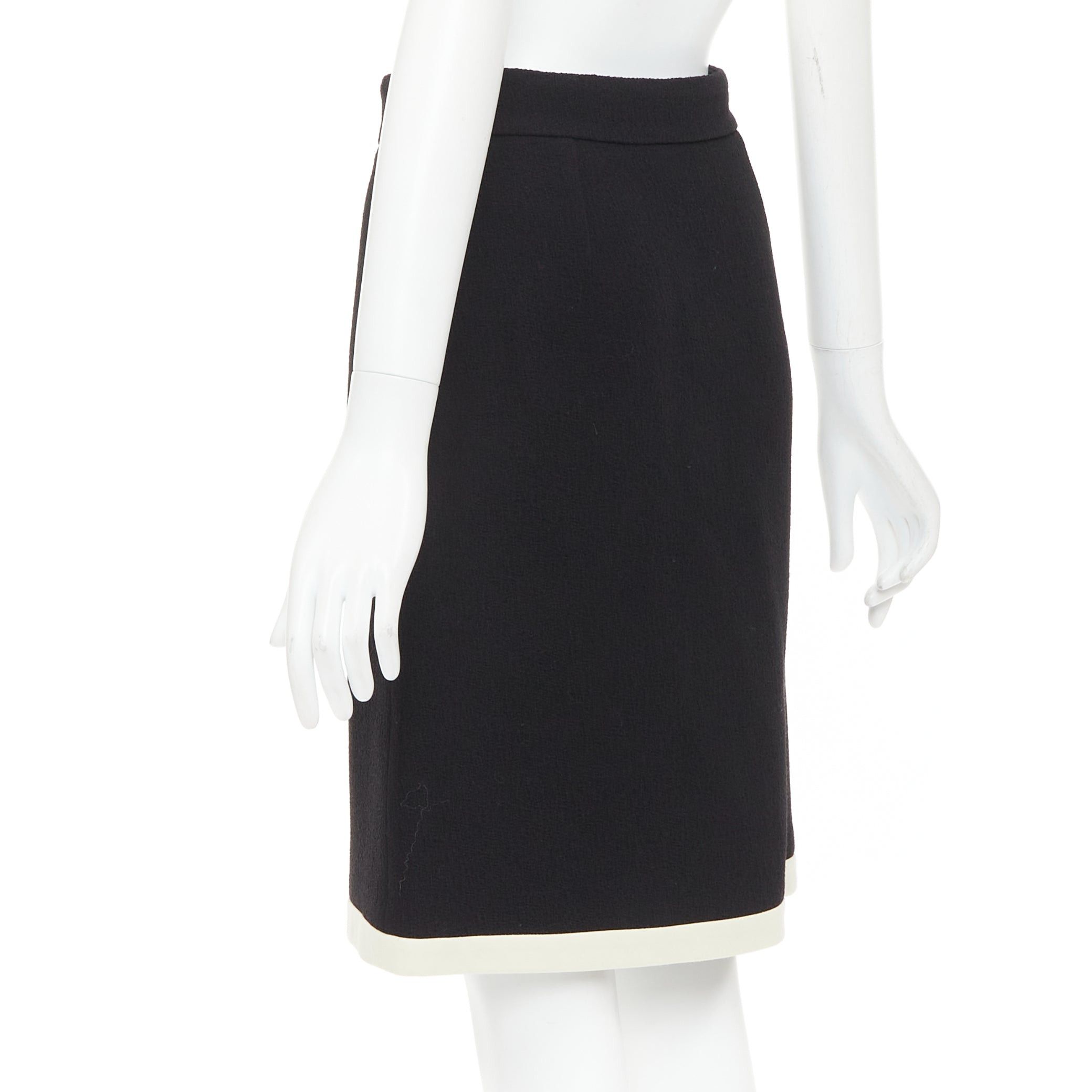 Gucci GUCCI 2017 black wool crepe cream trim hem A-line knee skirt IT40 S Size 27" / US 4 / IT 40 - 6 Thumbnail