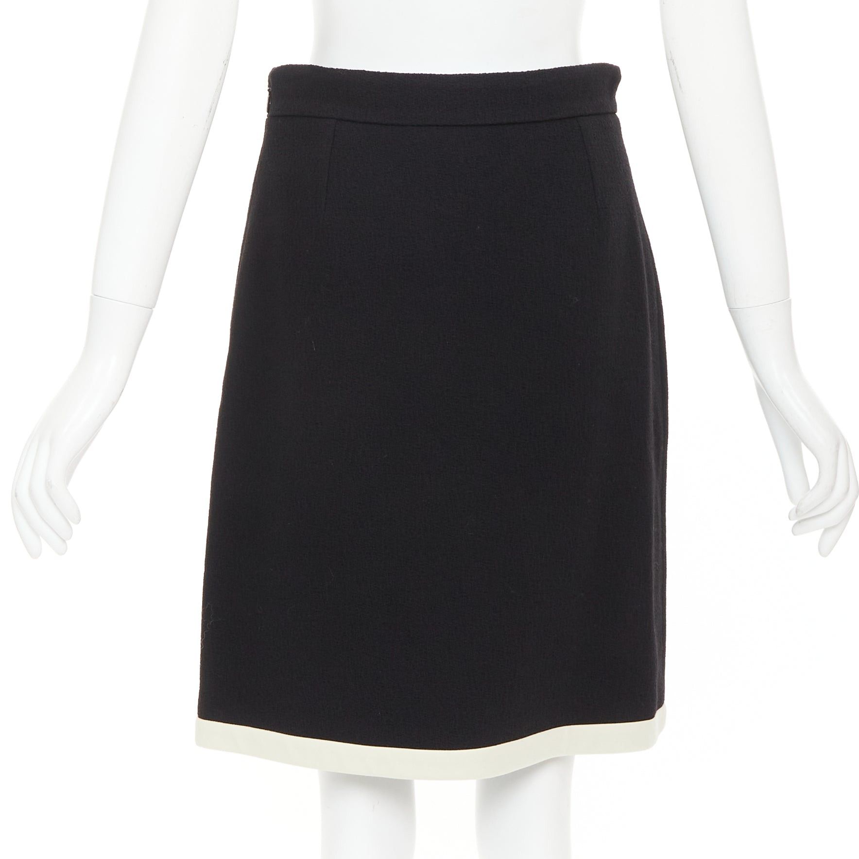 Gucci GUCCI 2017 black wool crepe cream trim hem A-line knee skirt IT40 S Size 27" / US 4 / IT 40 - 5 Thumbnail